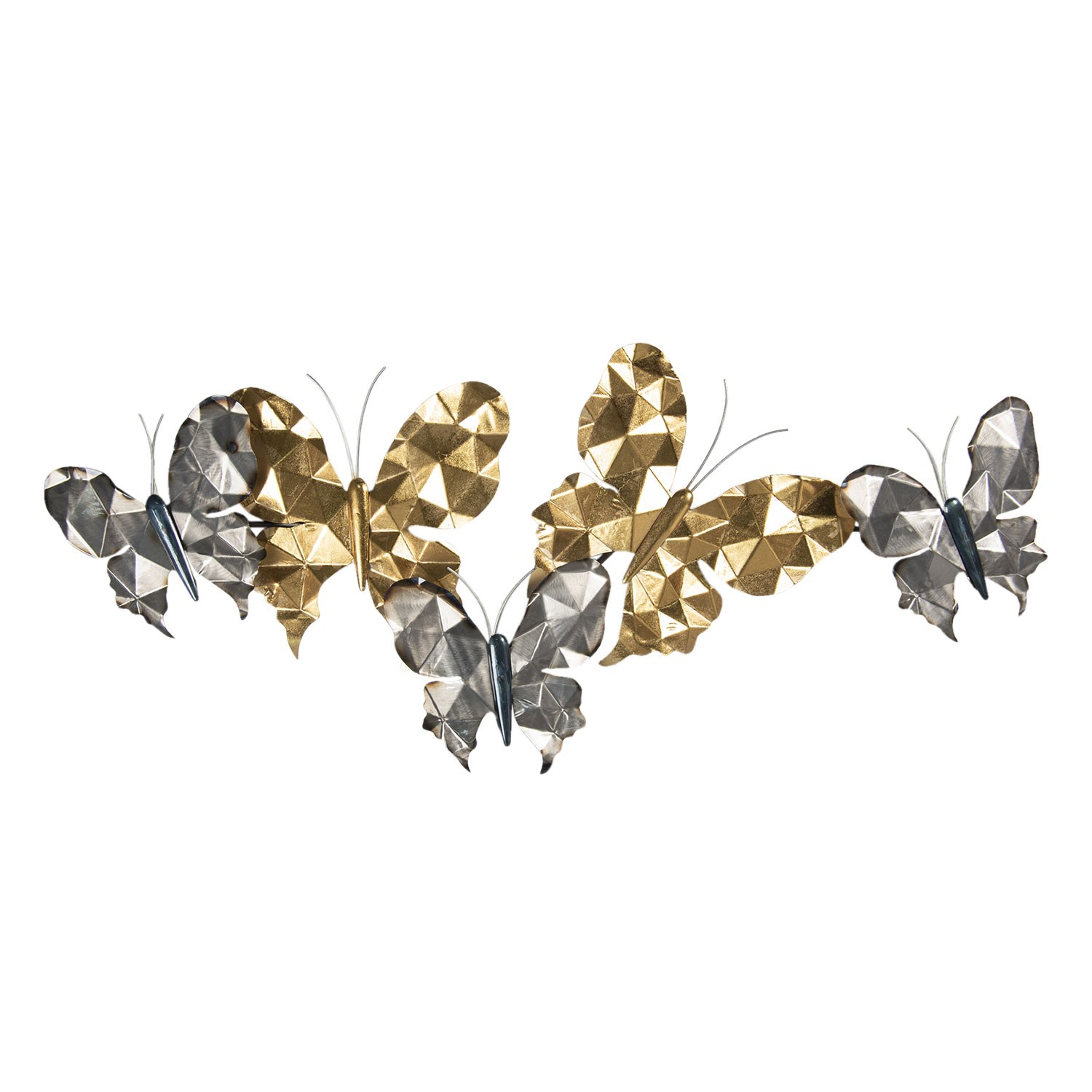 Nástěnná kovová dekorace zlato-stříbrní motýli - 124*6*51 cm Clayre & Eef
