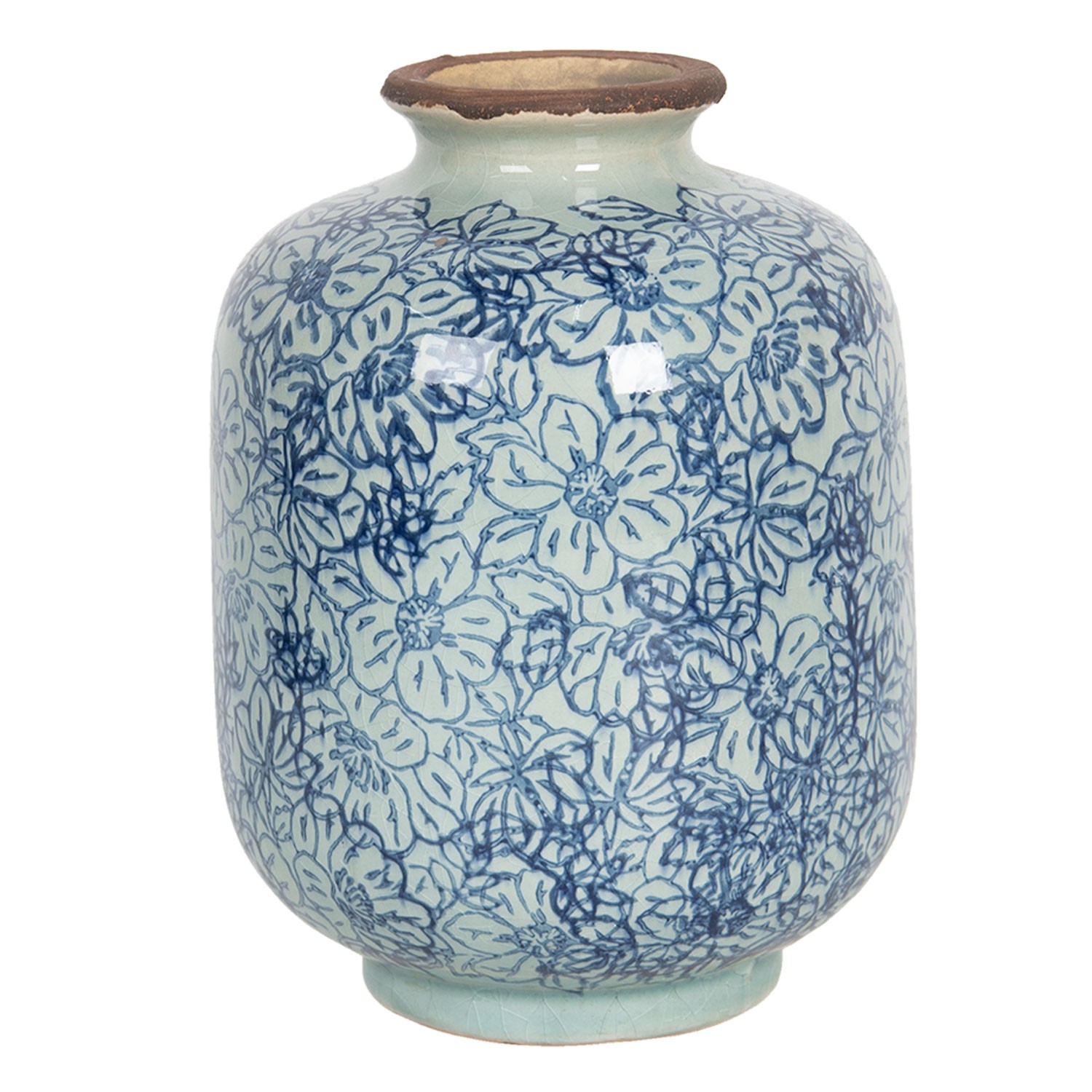 Keramická váza ve vintage stylu s modrými kvítky Bleues – Ø 10*15 cm  Clayre & Eef