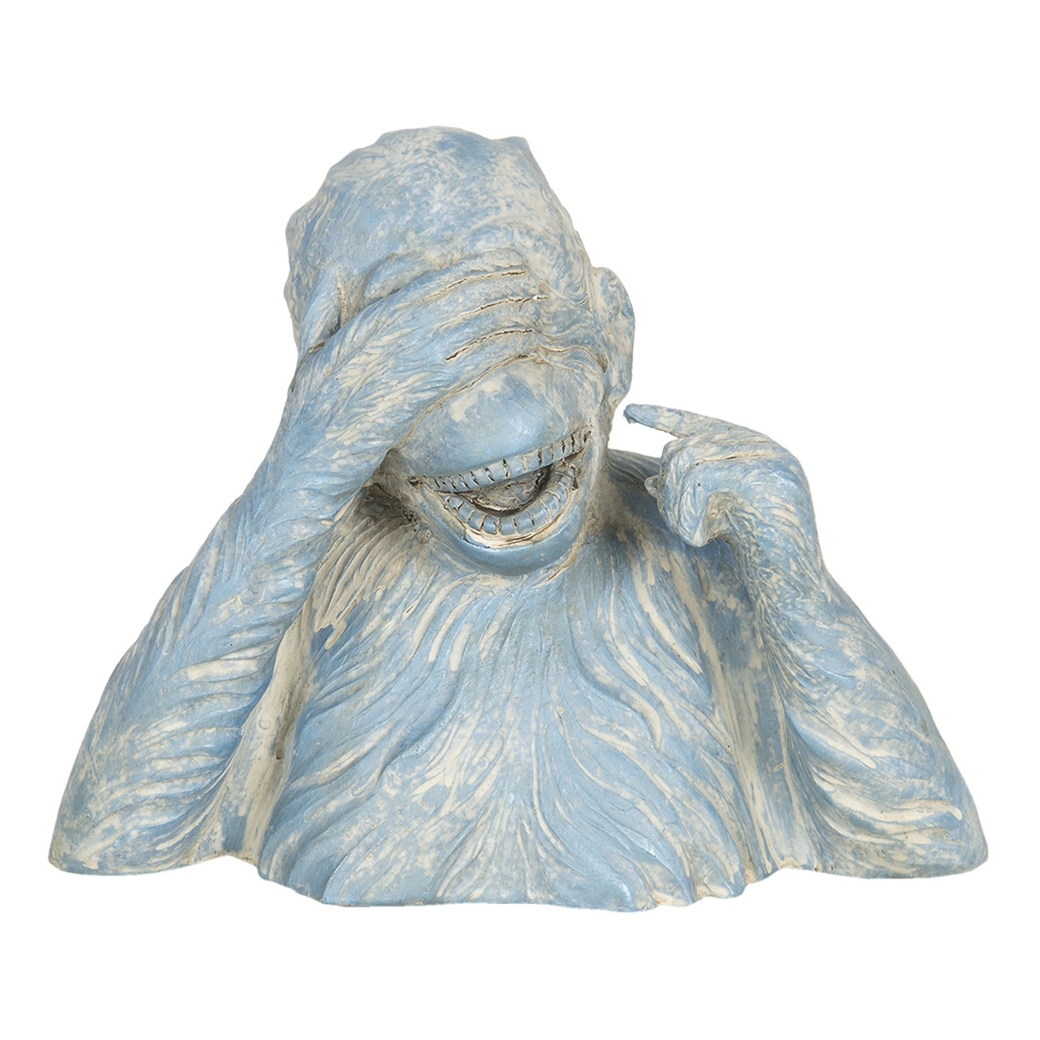 Modro-krémová dekorace smějící se opice Singe - 24*11*19 cm Clayre & Eef