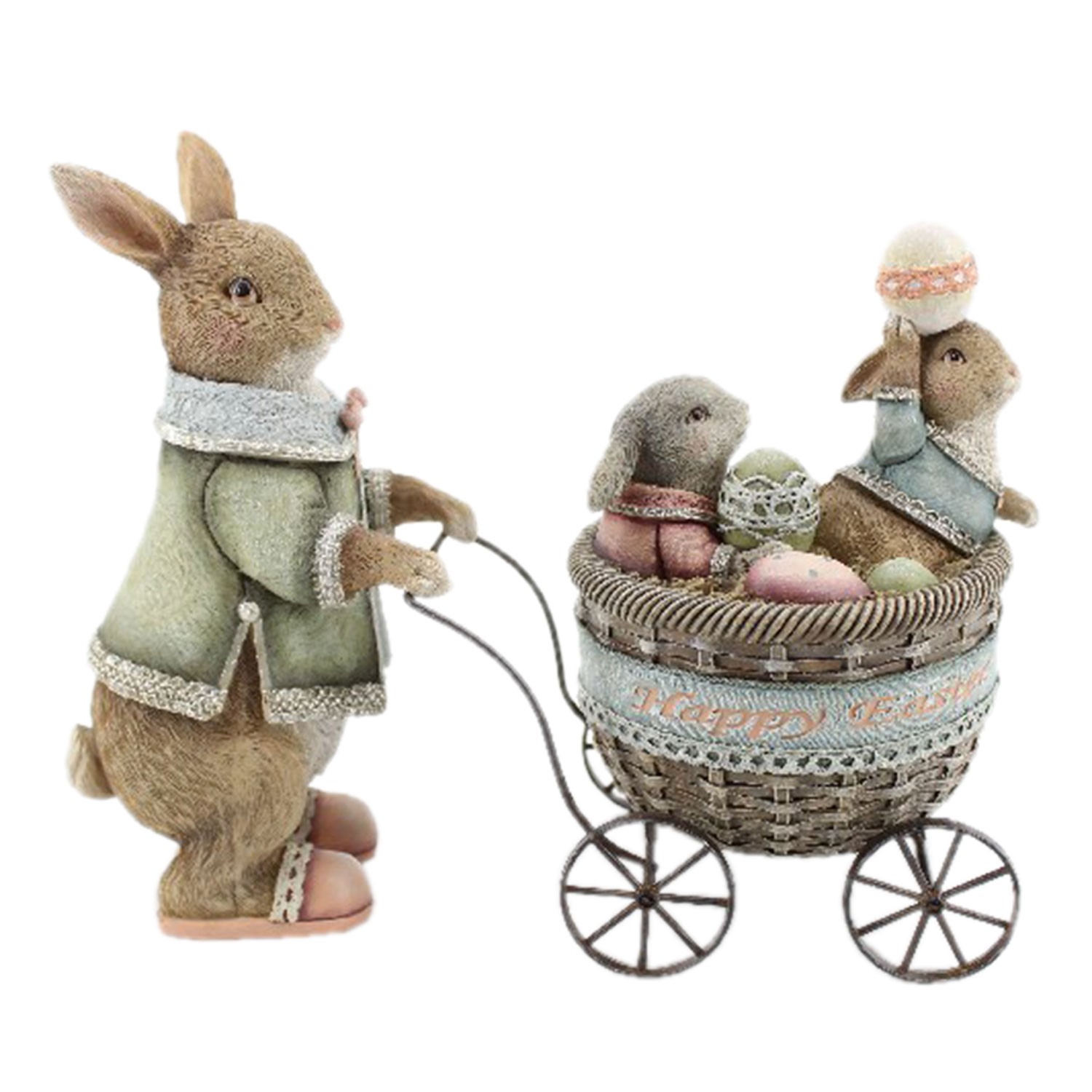 Dekorace králík s vozíčkem a králíčky - 21*8*11 cm Clayre & Eef