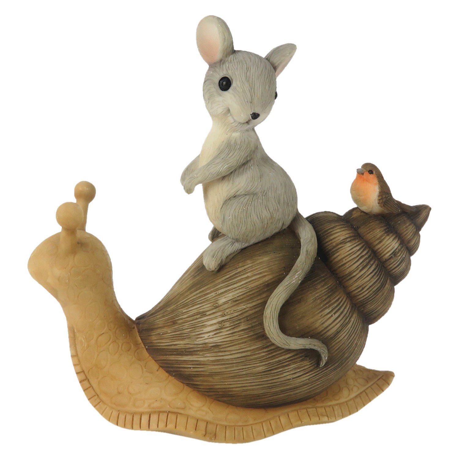 Dekorace sedící myška s ptáčkem na šnekovi - 13*6*13 cm Clayre & Eef