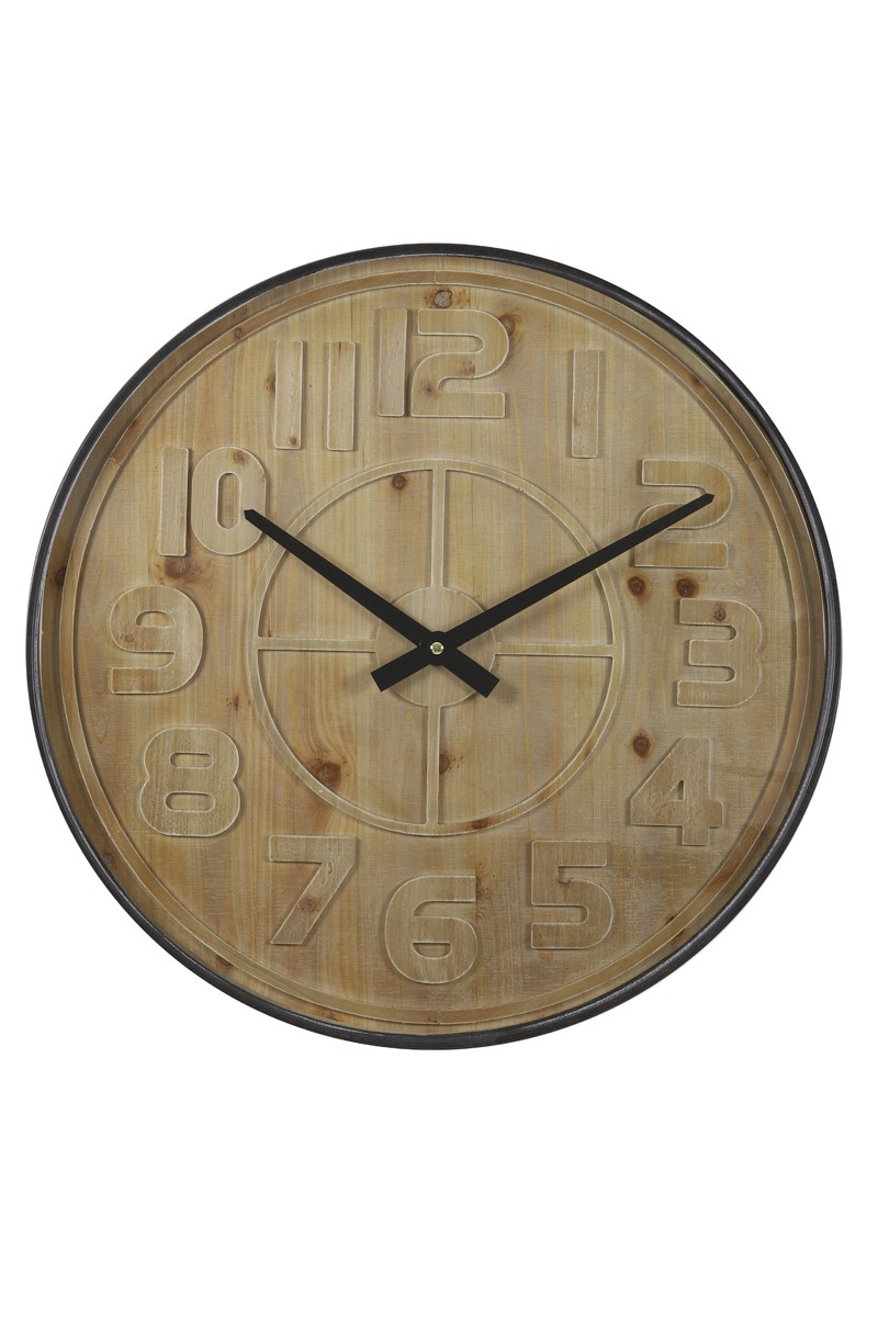Dřevěné nástěnné hodiny s kovovým rámem Logan - Ø 80*6cm Light & Living