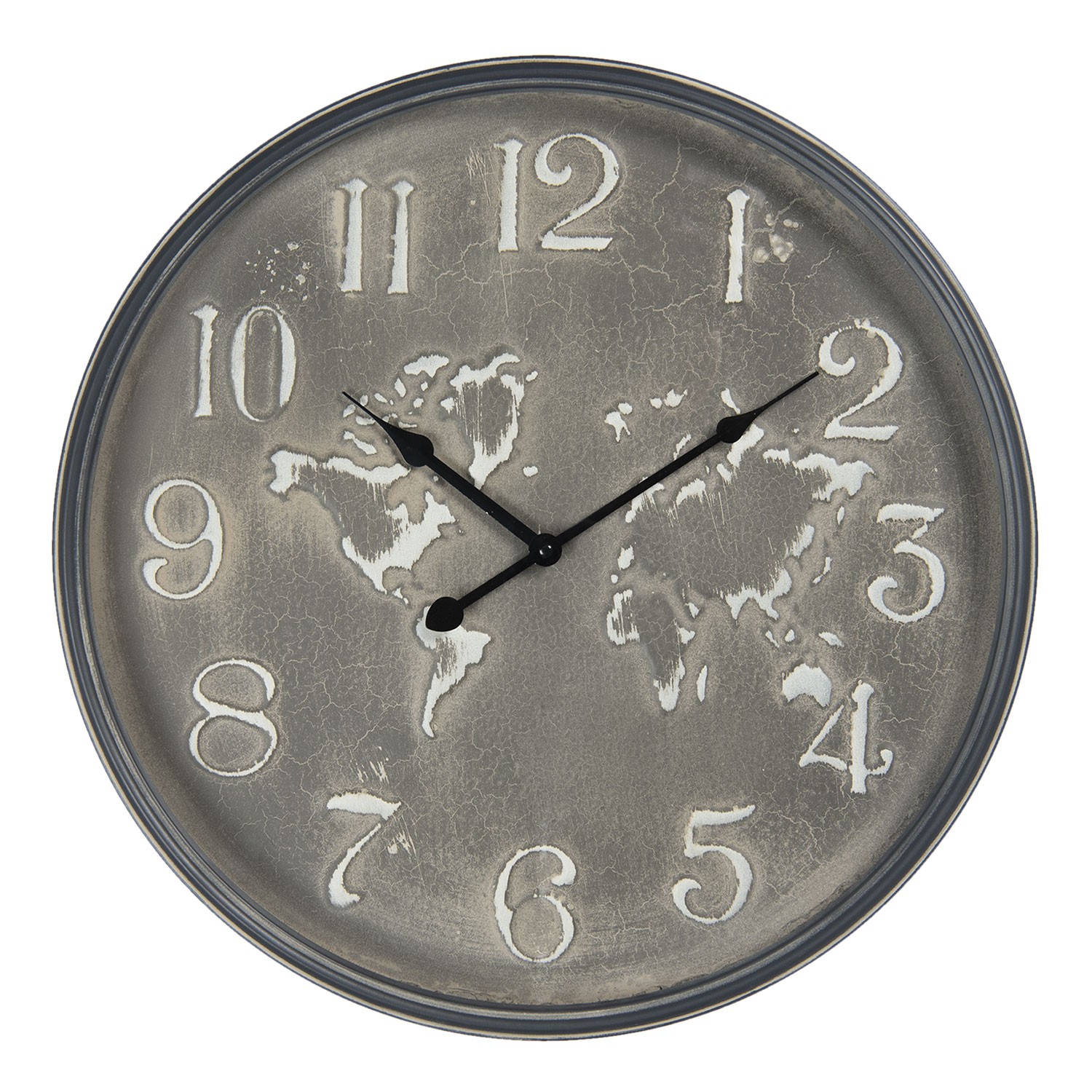 Vintage nástěnné hodiny se světadíly – Ø 48*6 cm / 1*AA Clayre & Eef