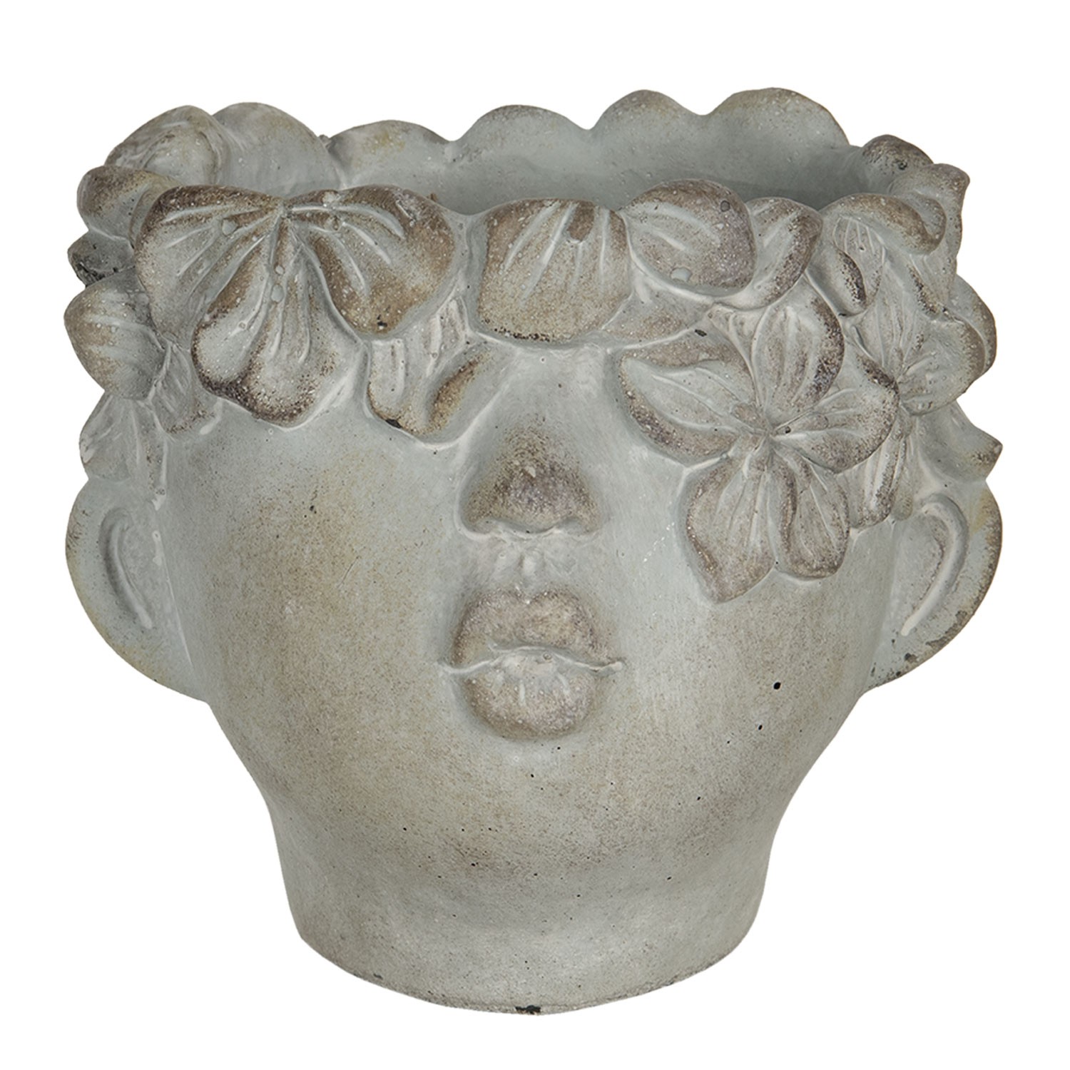 Malý květináč v designu hlavy s květinovým věncem Tete - 12*10*9 cm Clayre & Eef