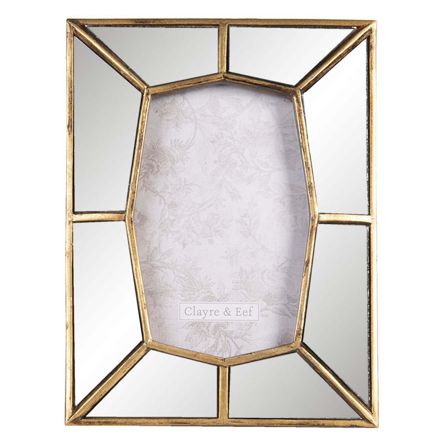 Fotorámeček se zrcadlovým okrajem se zlatým lemováním - 16*2*21 cm / 10*15 cm Clayre & Eef