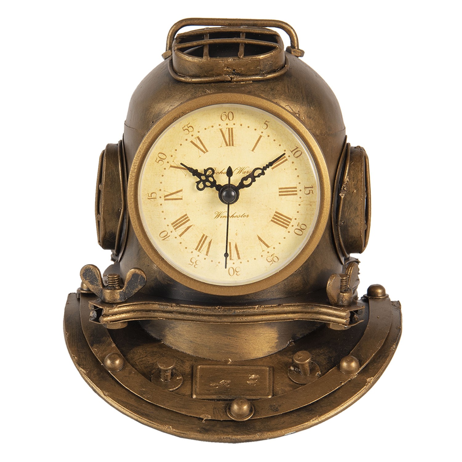 Zlatohnědé stolní hodiny ve tvaru potápěčské masky - 16*15*18 cm Clayre & Eef