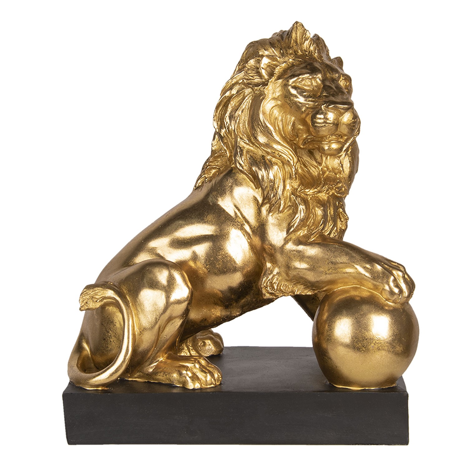 Zlatá dekorace lva na černé podestě - 38*25*44 cm Clayre & Eef