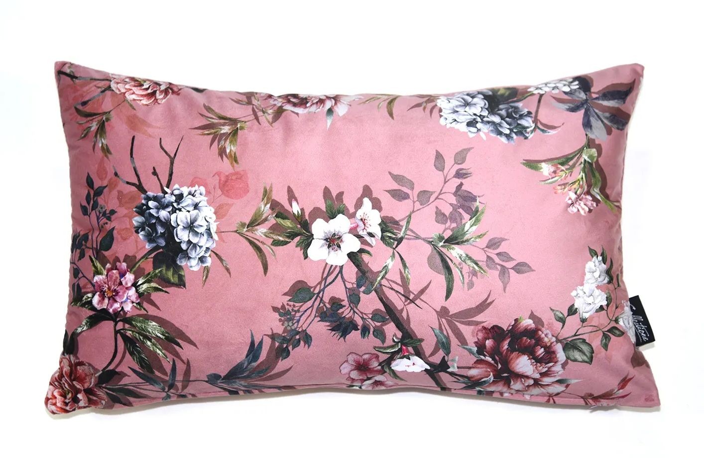 Růžový sametový polštář s květy Luisa roze- 30*50cm Collectione