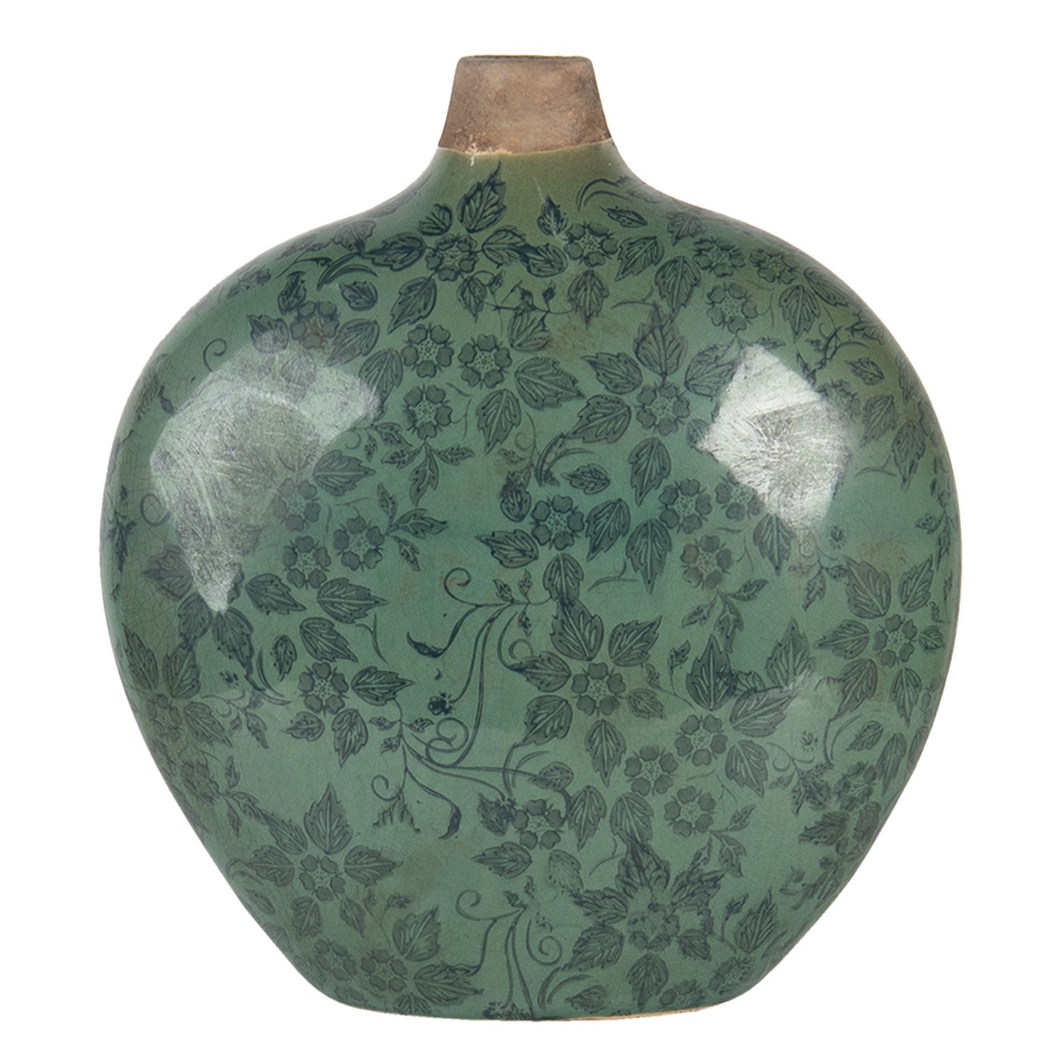 Zelená váza Camil s květy a patinou  - 23*11*26 cm Clayre & Eef