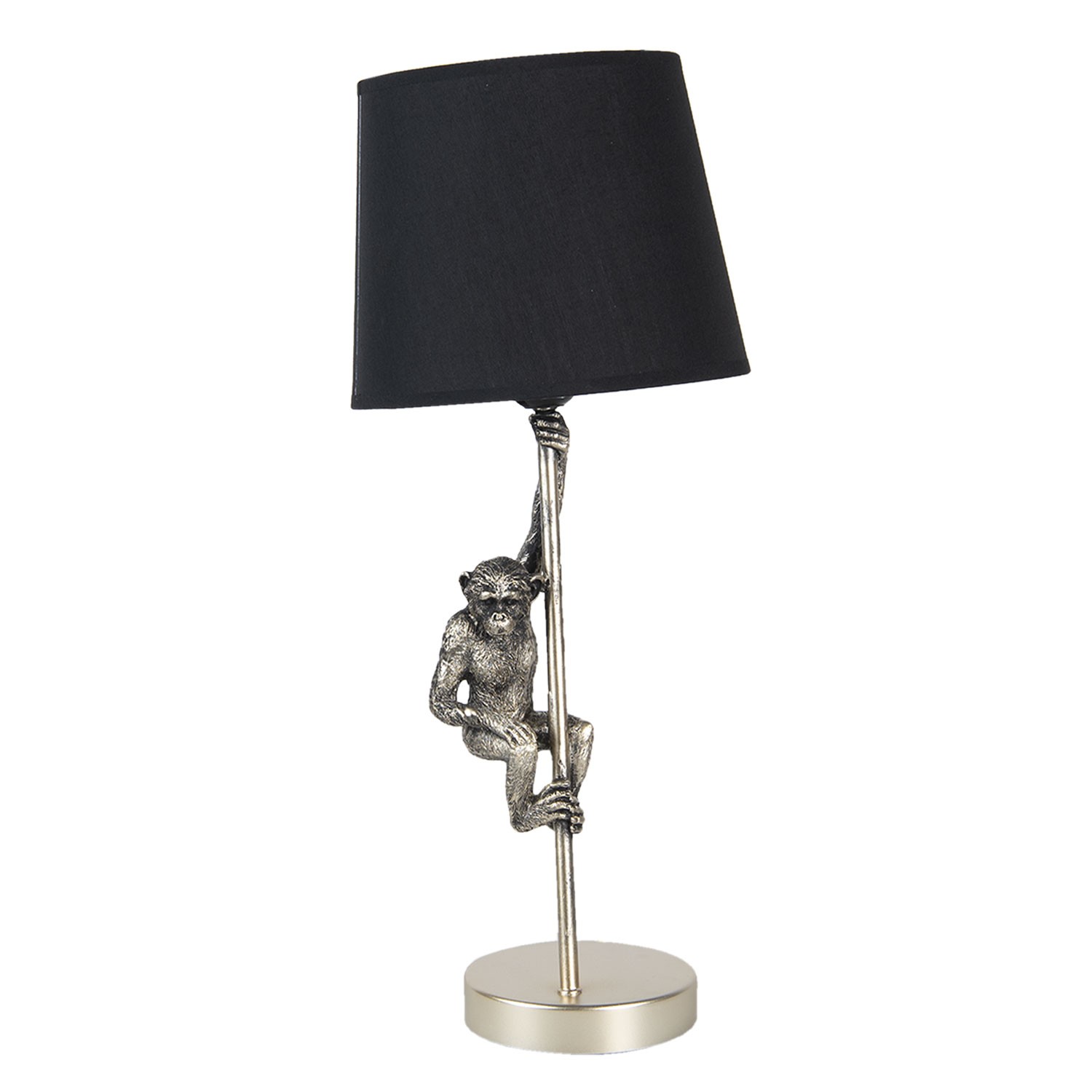 Stříbrno černá stolní lampa s opicí - Ø 20*49 cm E27 Clayre & Eef