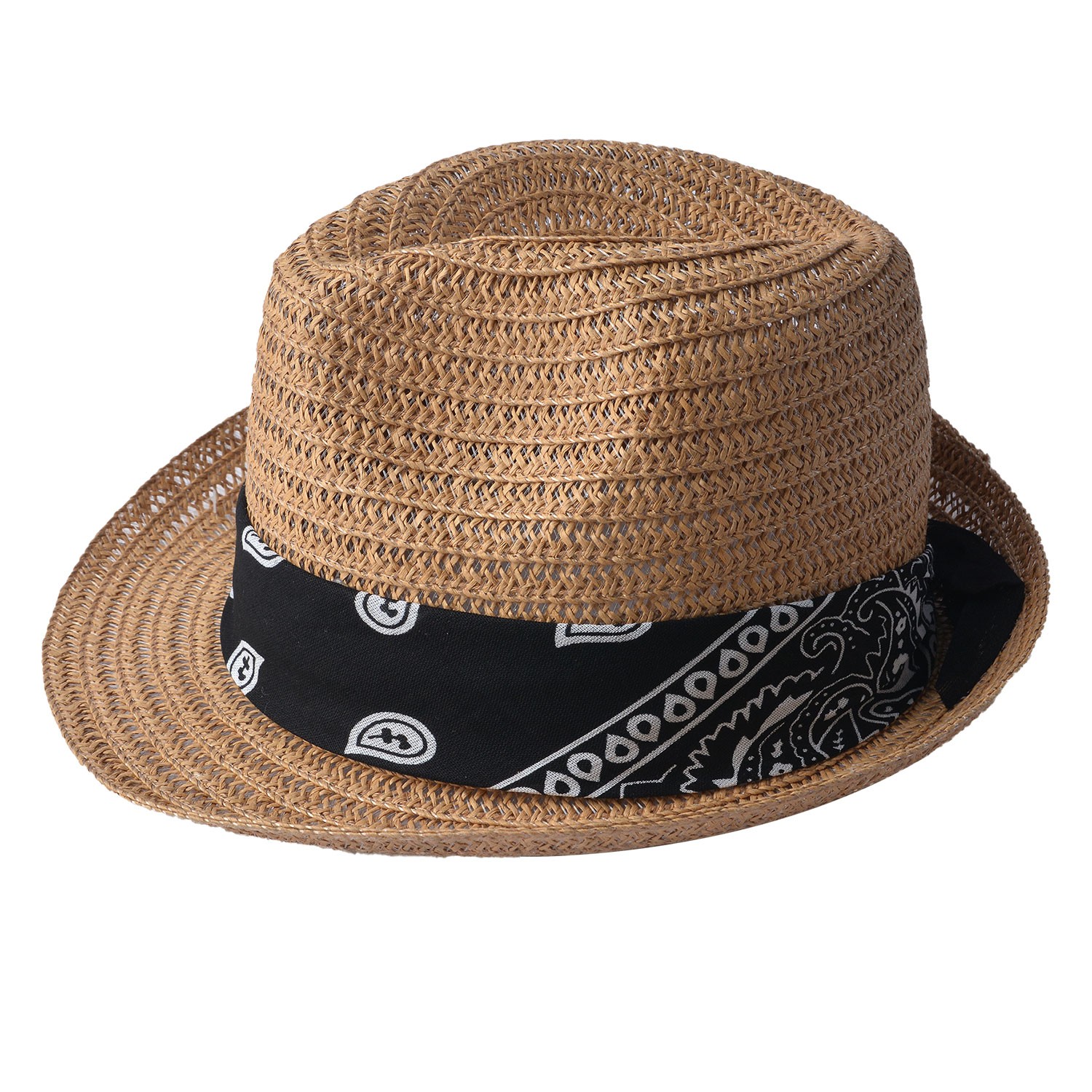 Hnědý klobouk se vzorovaným černobílým šátkem - 24*23 cm Clayre & Eef