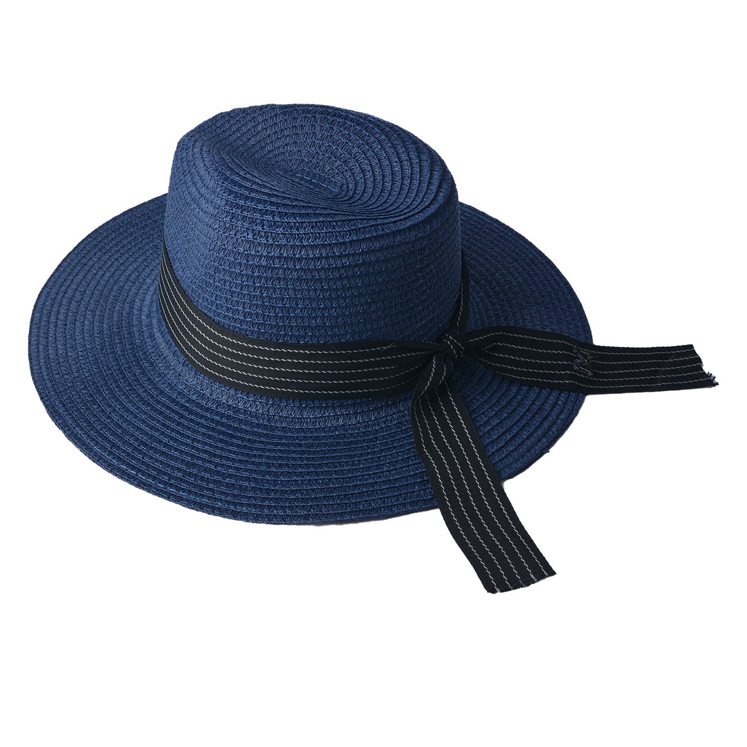 Modrý klobouk s bílo černou stuhou - 35*34 cm Clayre & Eef