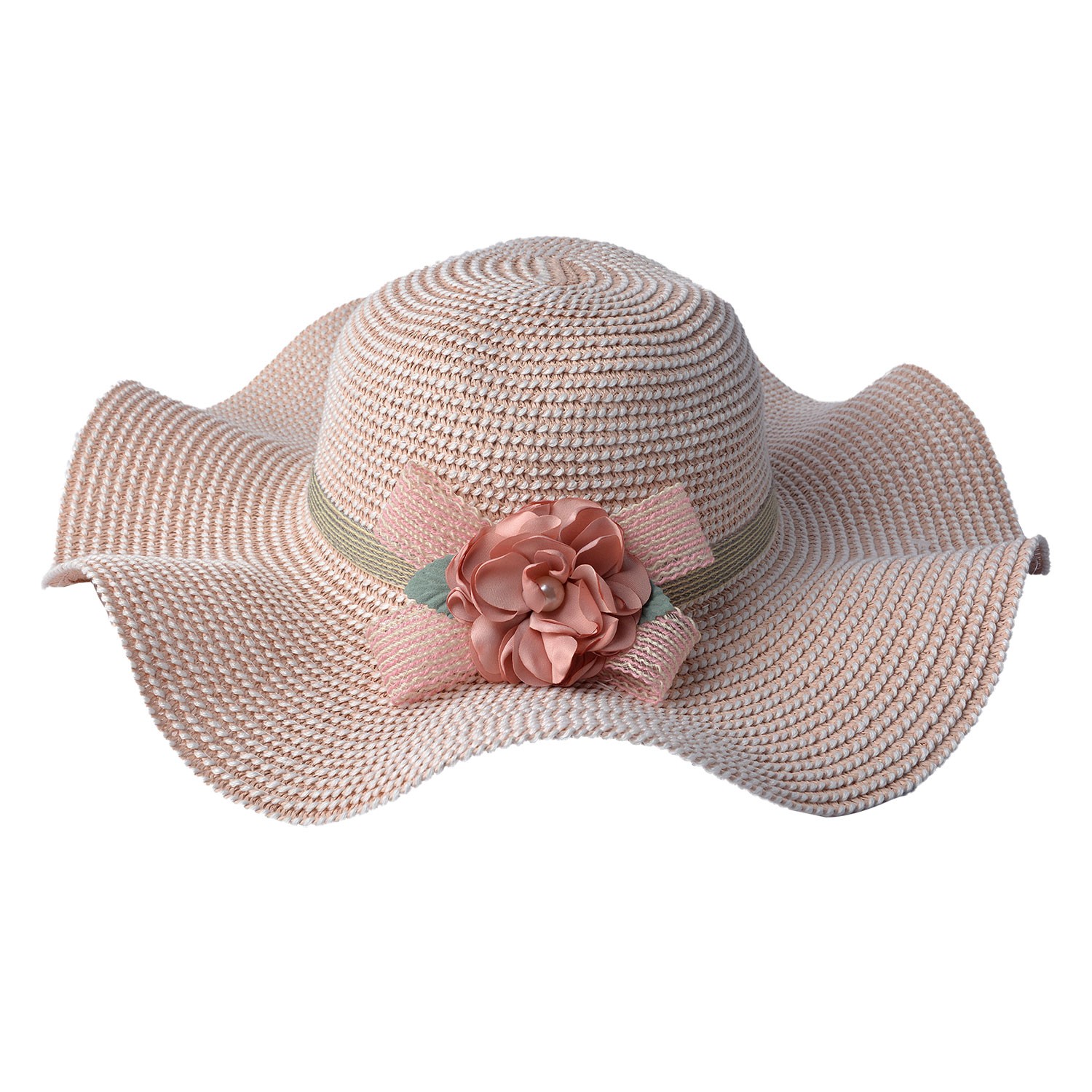 Růžový klobouk s květinou na boku - Ø 41 cm Clayre & Eef