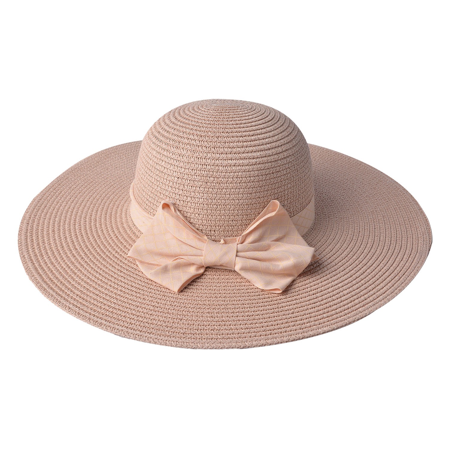 Přírodní klobouk s meruňkovo kostkovanou mašlí - Ø 42 cm Clayre & Eef