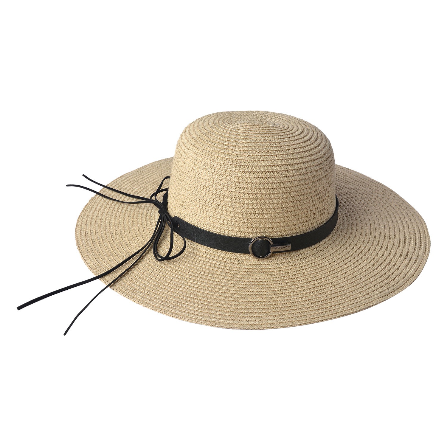 Přírodní klobouk s černou koženkovou stuhou - Ø 58 cm Clayre & Eef