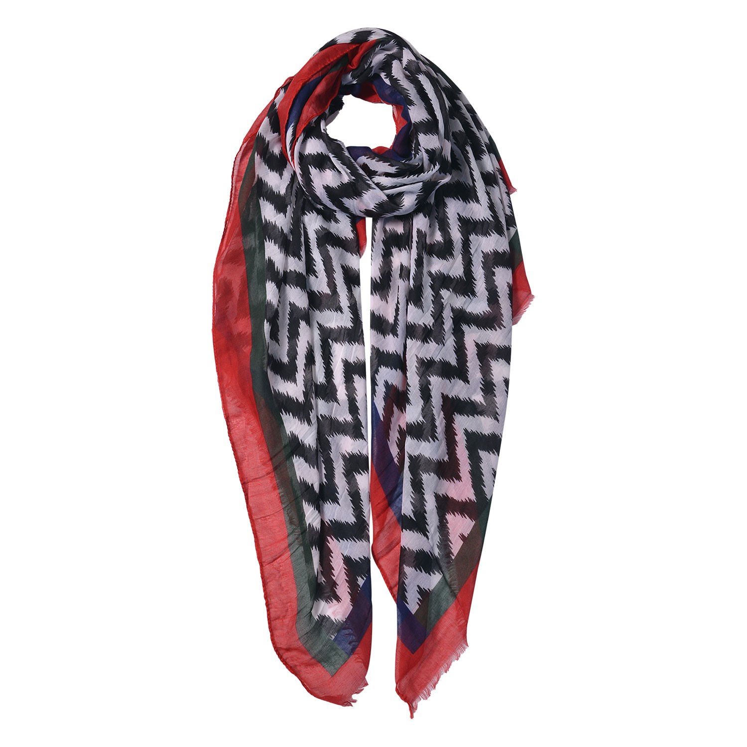 Červeno černo bílý šátek se vzorem - 90*180 cm Clayre & Eef