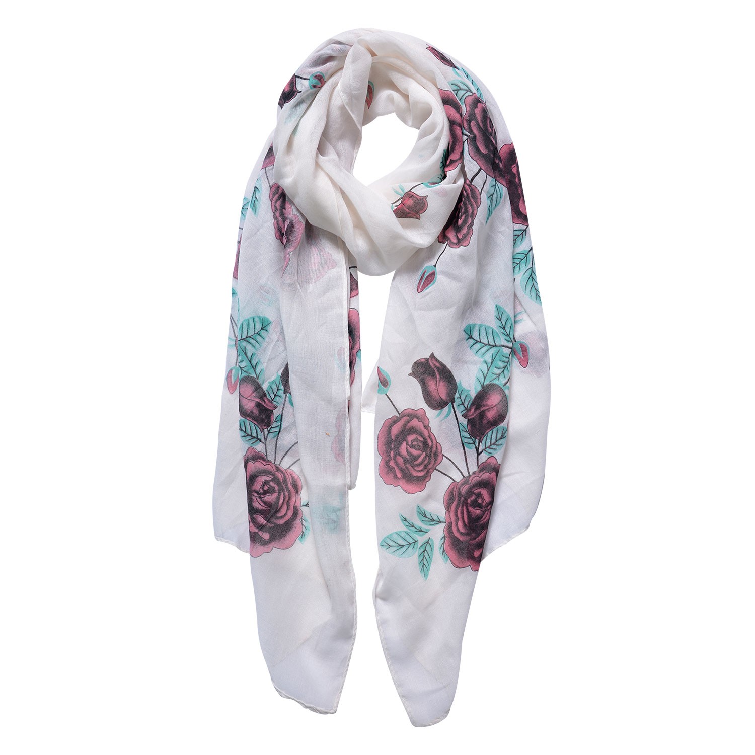 Světle šedý šátek s růžemi - 70*180 cm Clayre & Eef