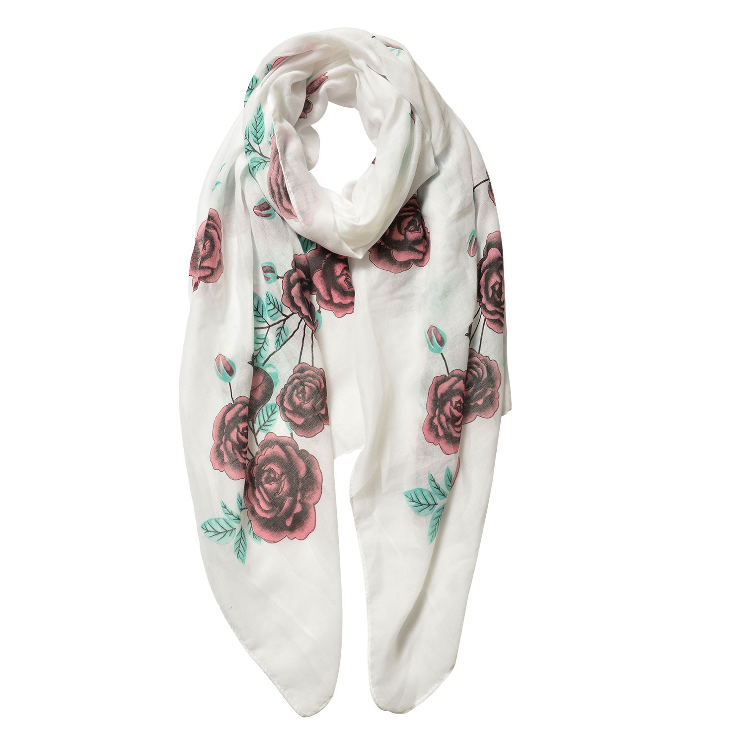 Bílý šátek s růžemi - 70*180 cm Clayre & Eef