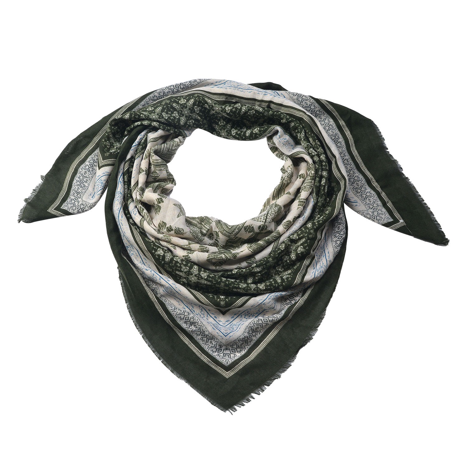 Hnědo zelený šátek s ornamenty - 140*40 cm Clayre & Eef