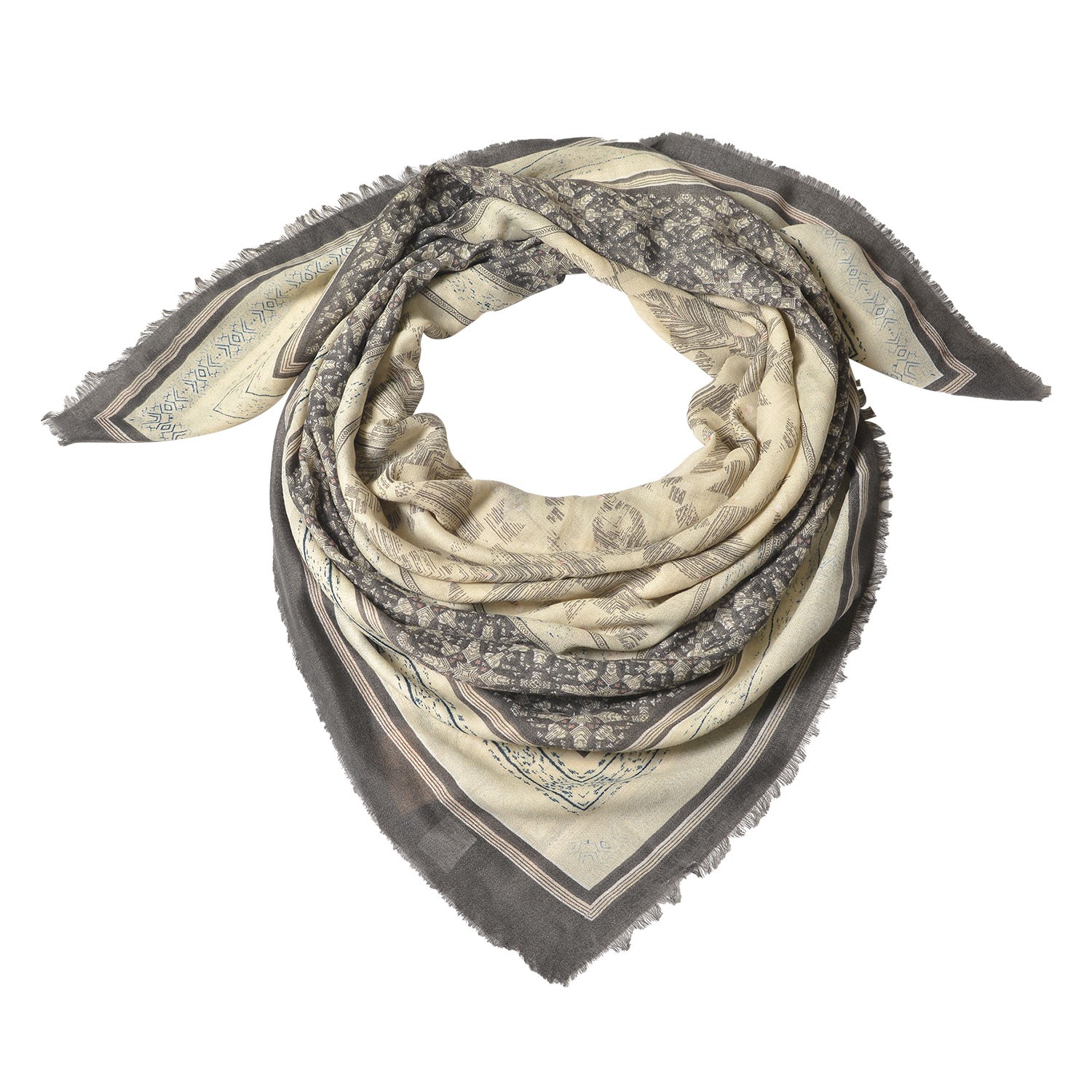 Šedivo béžový šátek s ornamenty - 140*140 cm Clayre & Eef