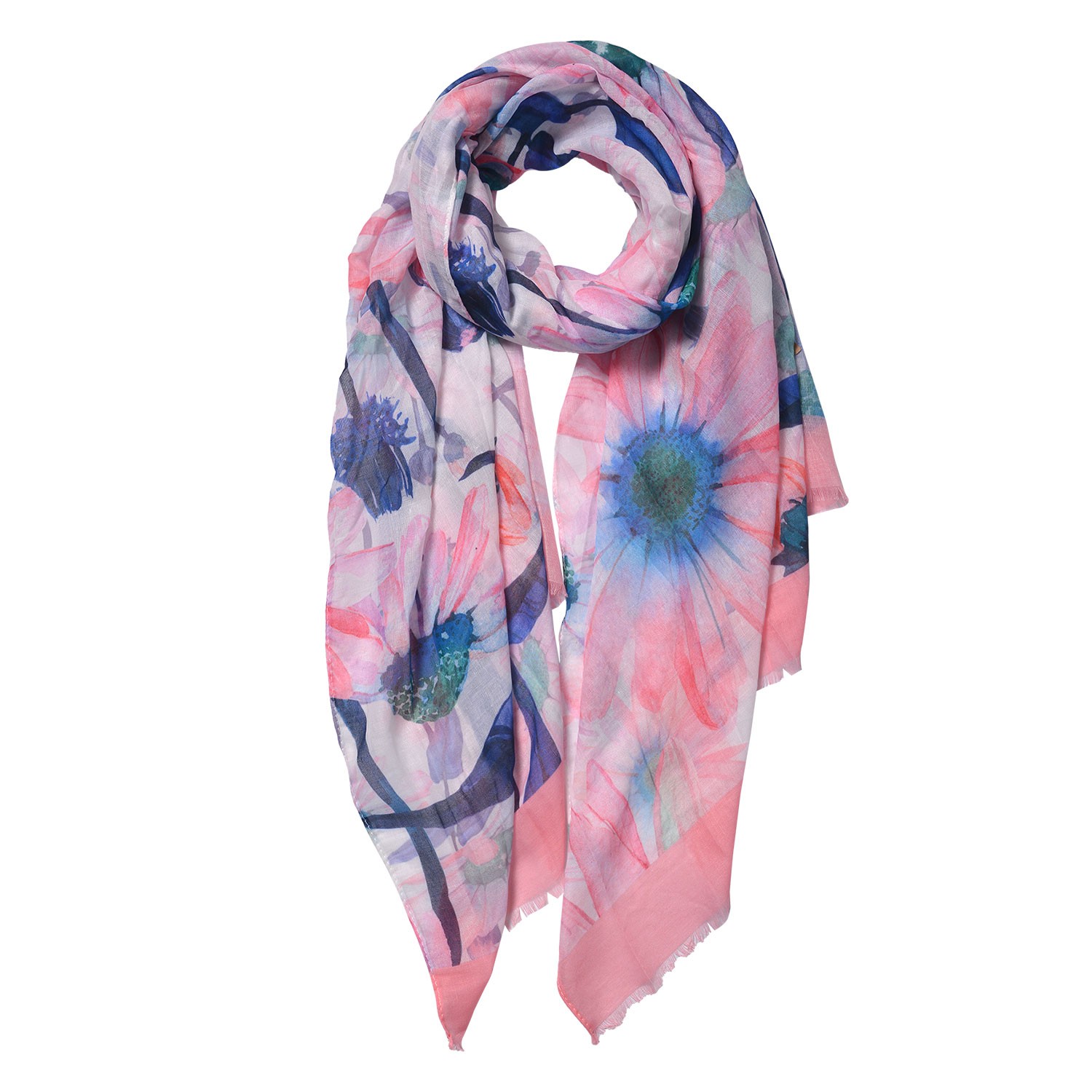 Růžovo modrý šátek s květy - 70*180 cm Clayre & Eef