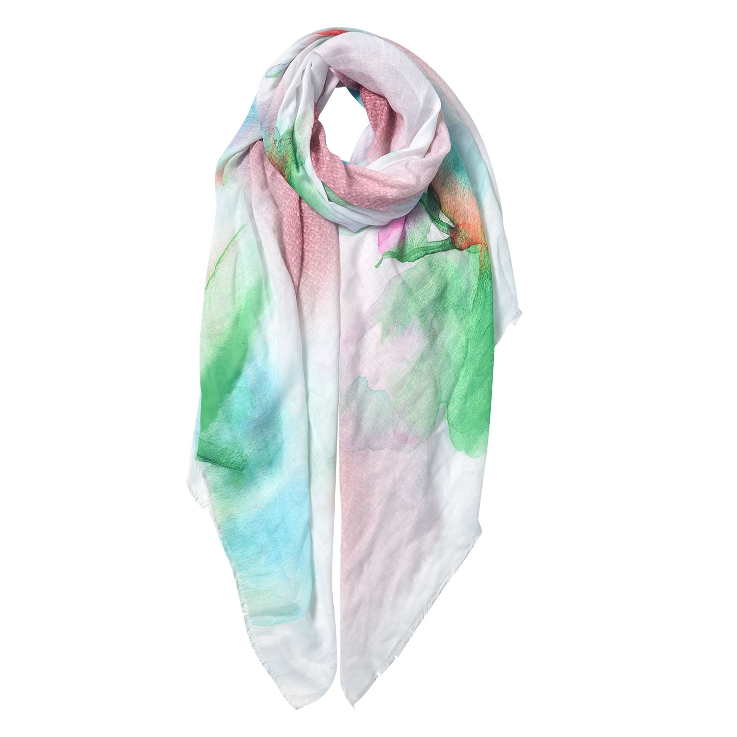 Růžovo modro zelený žíhaný šátek s potiskem - 80*180 cm Clayre & Eef