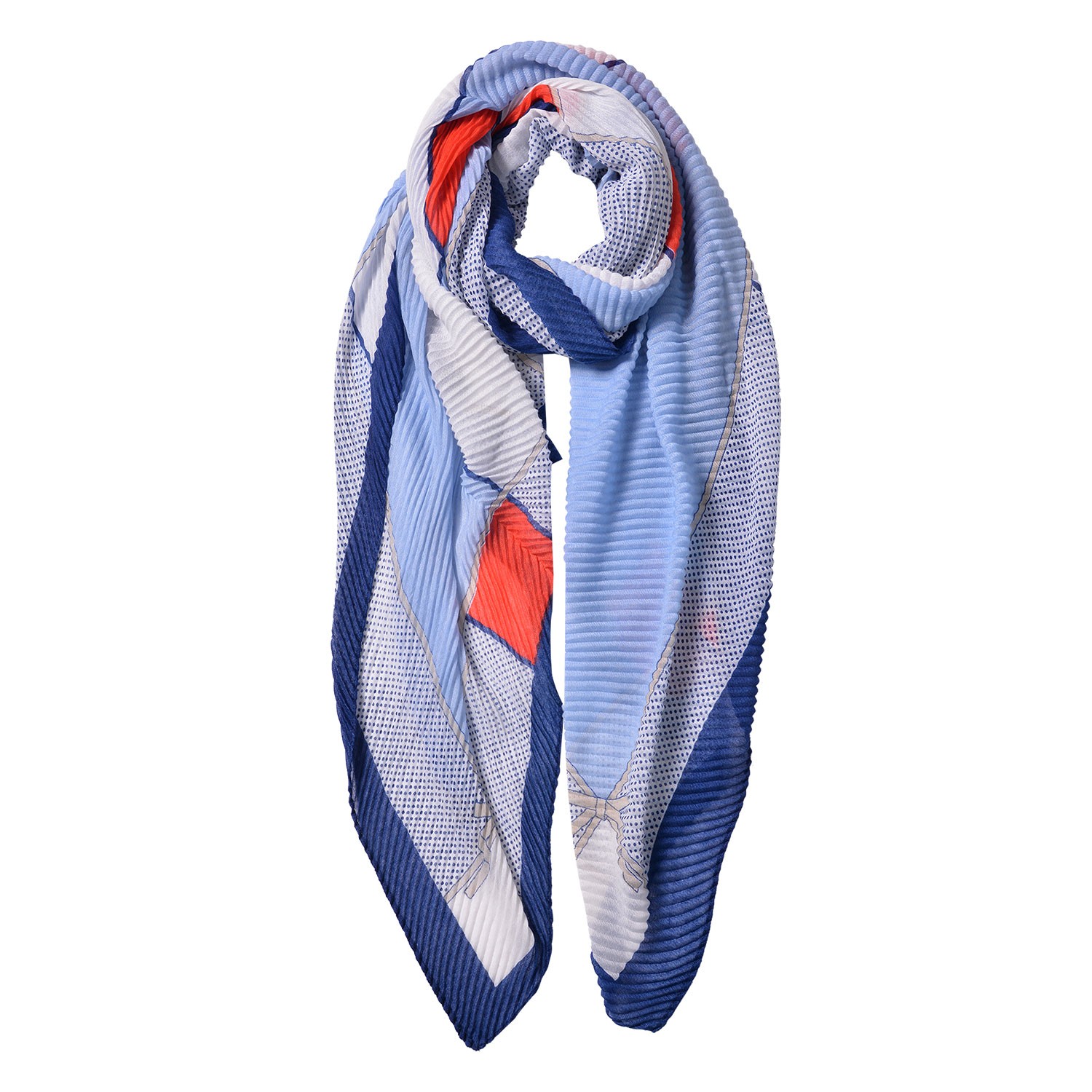 Bílo modro červený žebrovaný šátek - 85*180 cm Clayre & Eef
