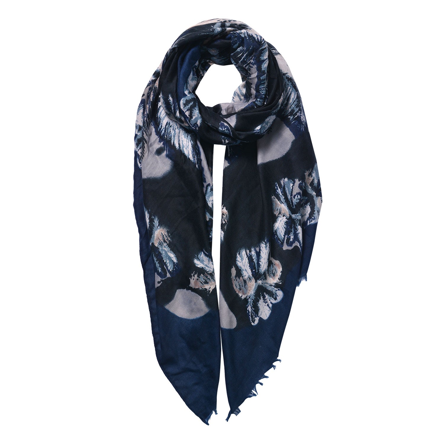 Tmavě modrý šátek s květy - 85*180 cm Clayre & Eef