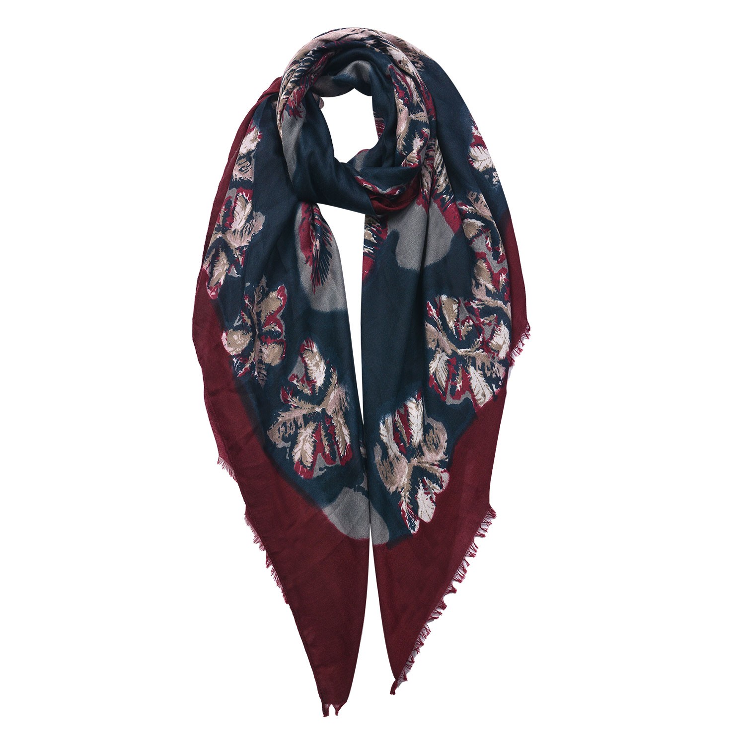 Černý šátek s květy a červeným lemováním - 85*180 cm Clayre & Eef