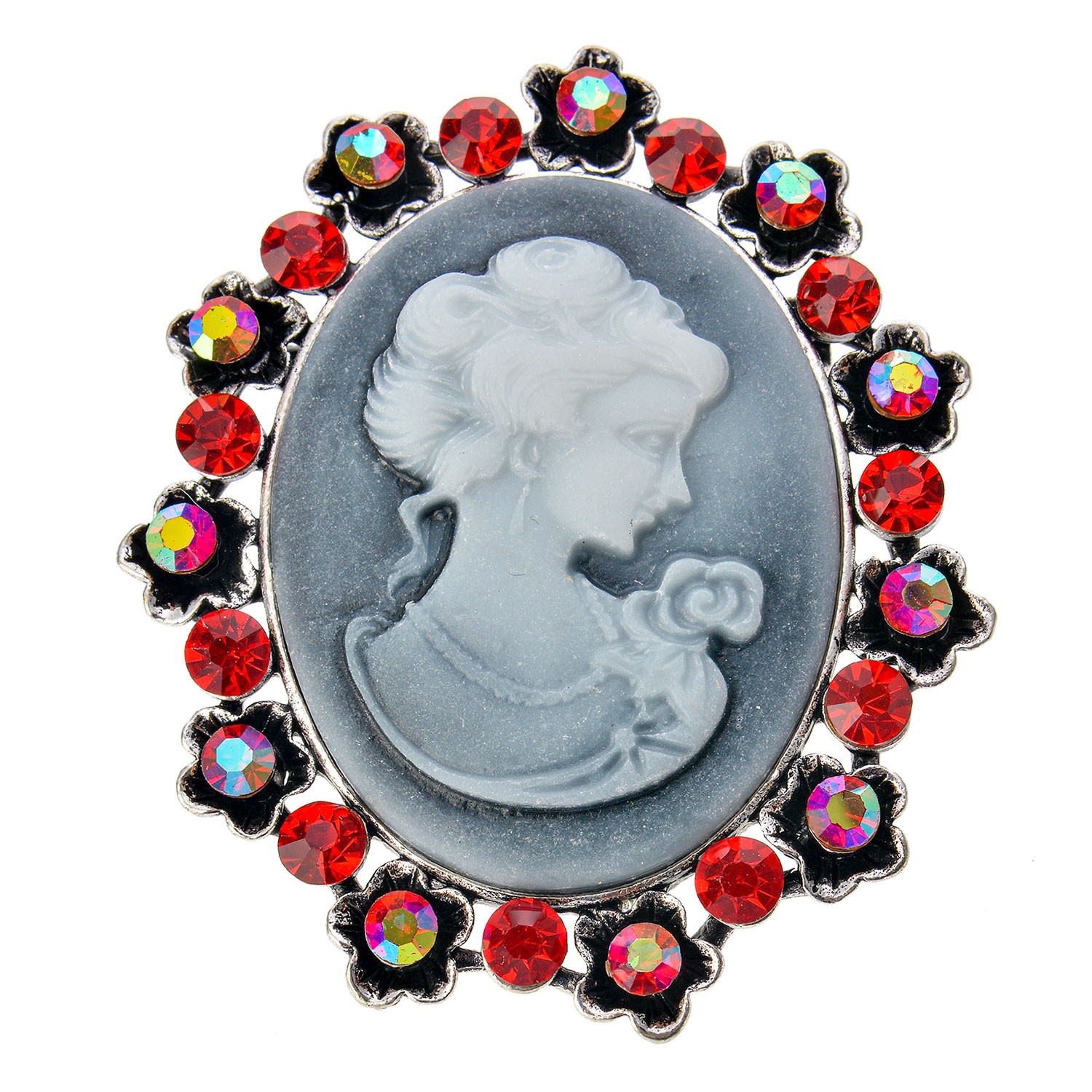 Brož medailonek ženy s červenými a barevnými kamínky Clayre & Eef