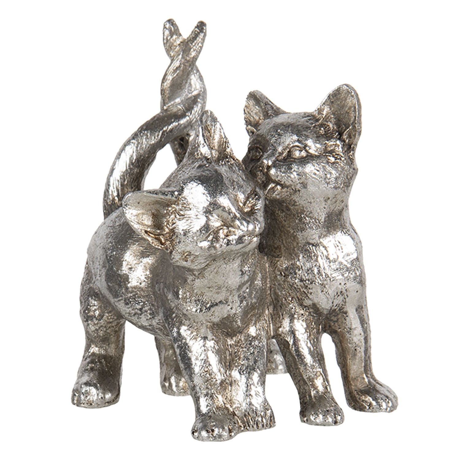 Stříbrné sousoší koček s patinou - 13*9*18 cm Clayre & Eef