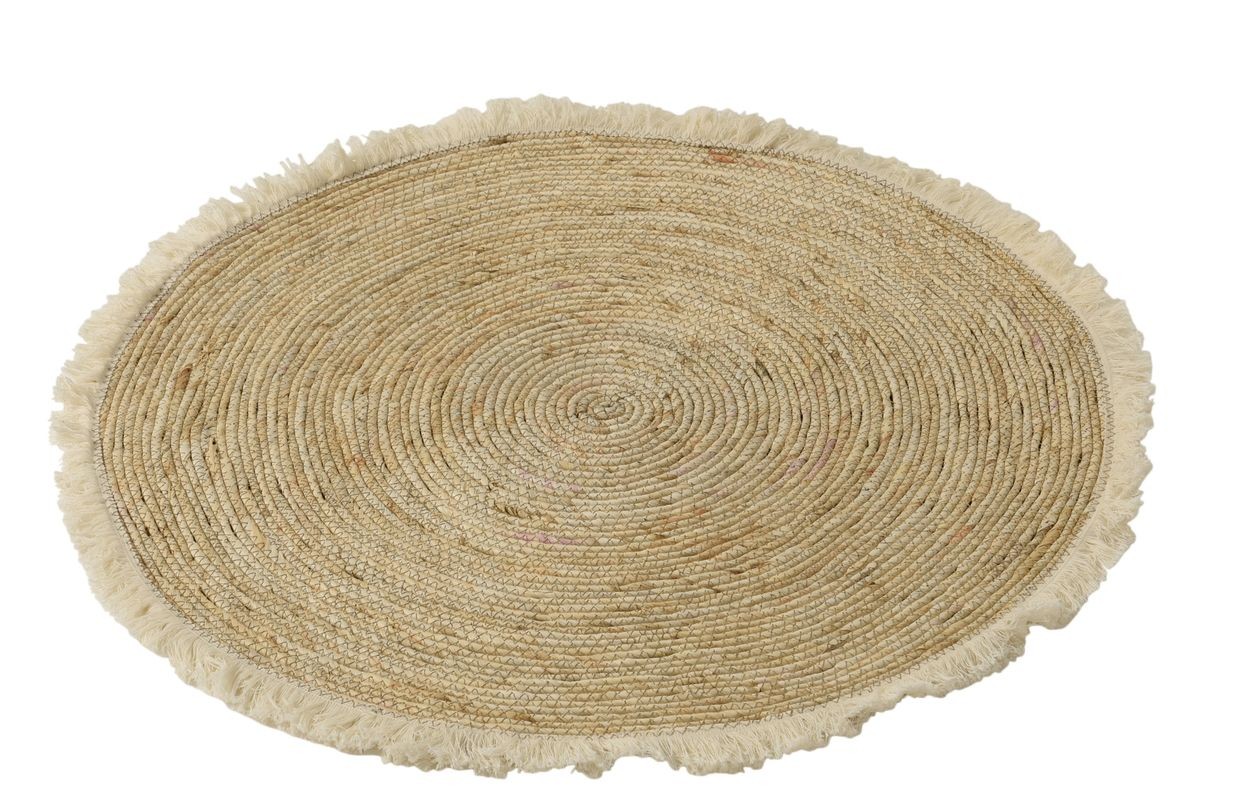 Přírodní kulatý koberec s třásněmi z kukuřičných listů Maize - Ø 70*1 cm J-Line by Jolipa