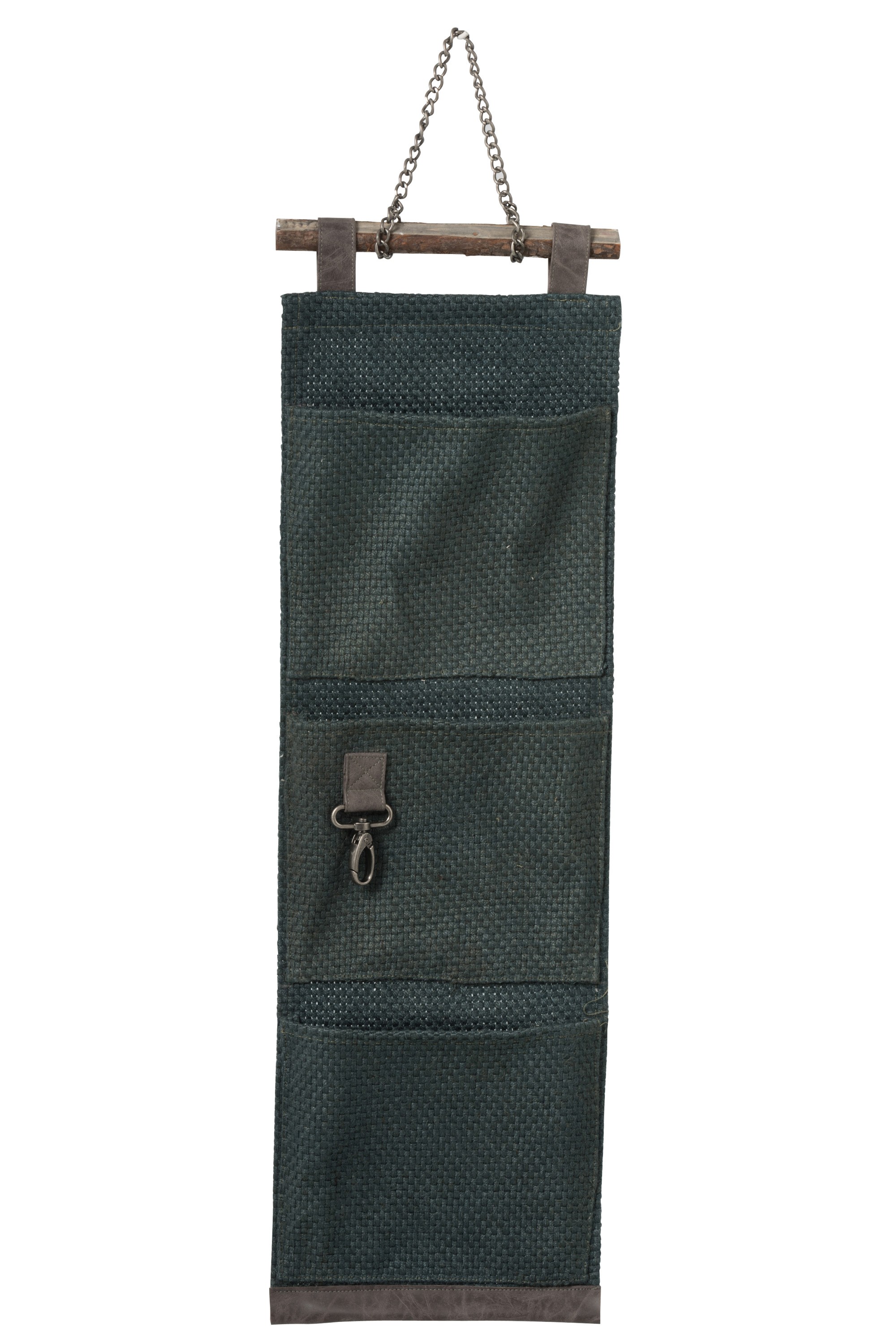 Zelený nástěnný kapsář s dřevěným závěsem - 24*1*75cm J-Line by Jolipa