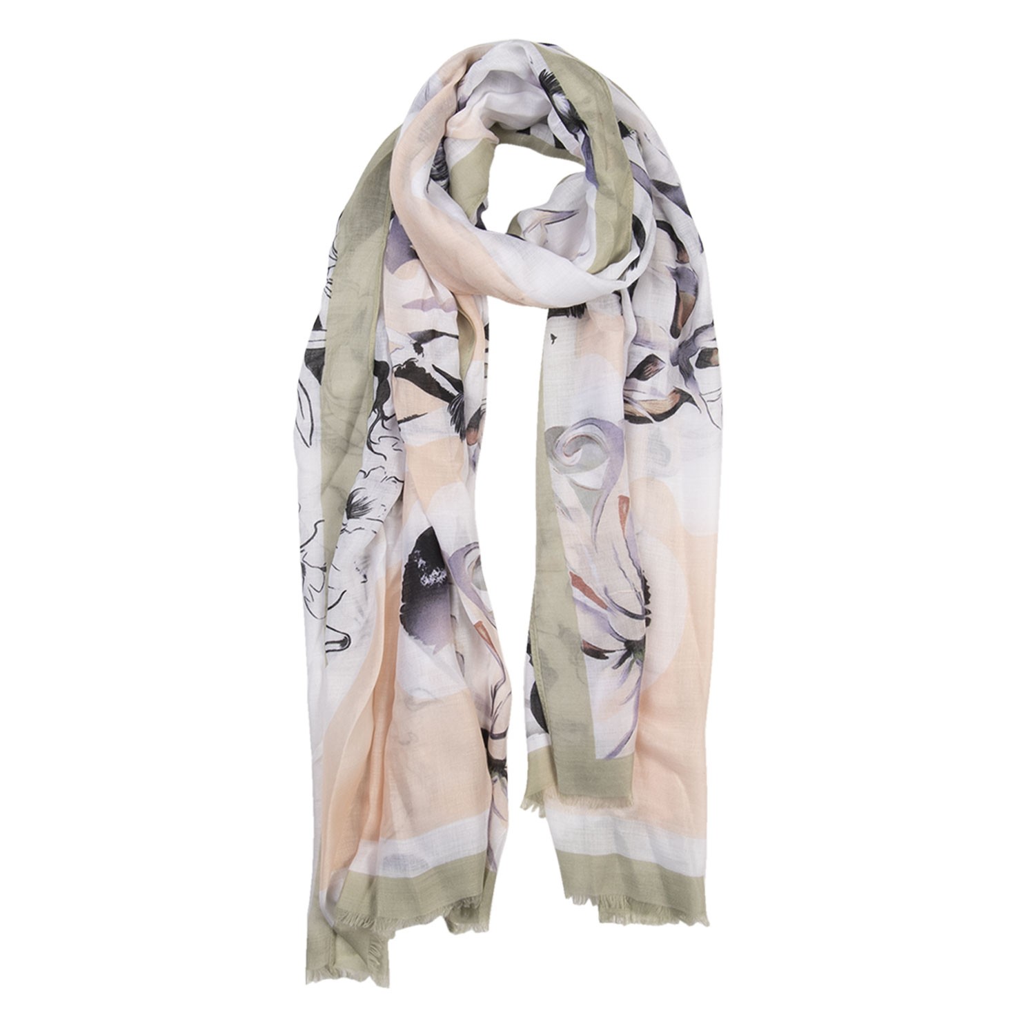 Barevný šátek s motivem květin a třásněmi - 85*180 cm Clayre & Eef