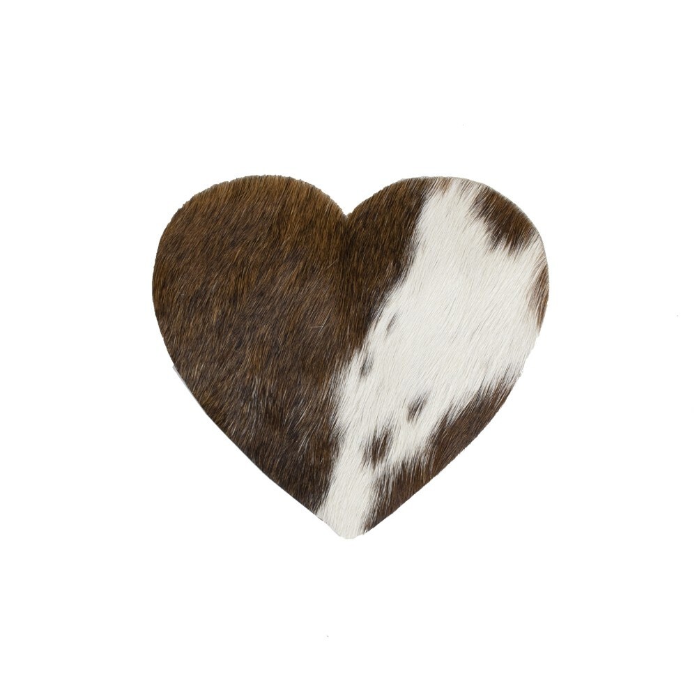 Bílo-hnědý podtácek srdce Love z hovězí kůže Brown - 14*14*0,3 cm Mars & More