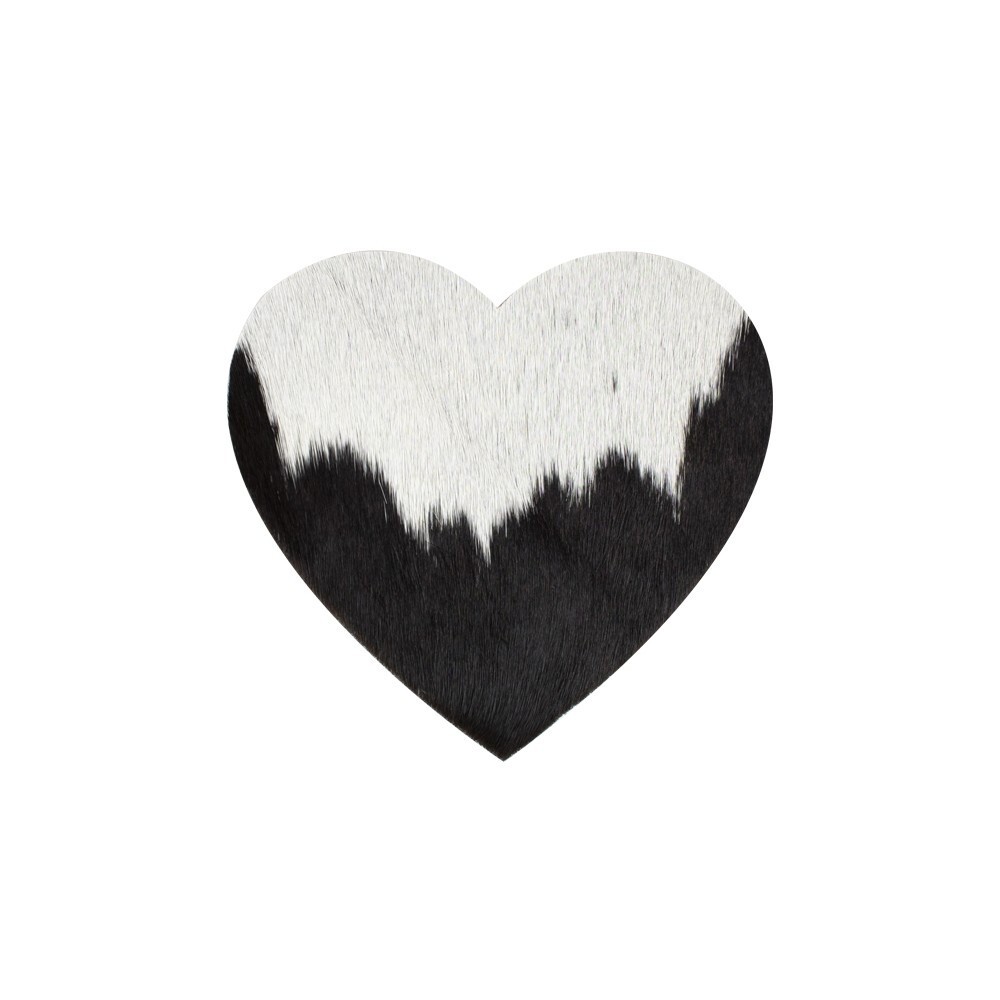 Bílo-černý podtácek srdce Love z hovězí kůže Black - 14*14*0,3 cm Mars & More