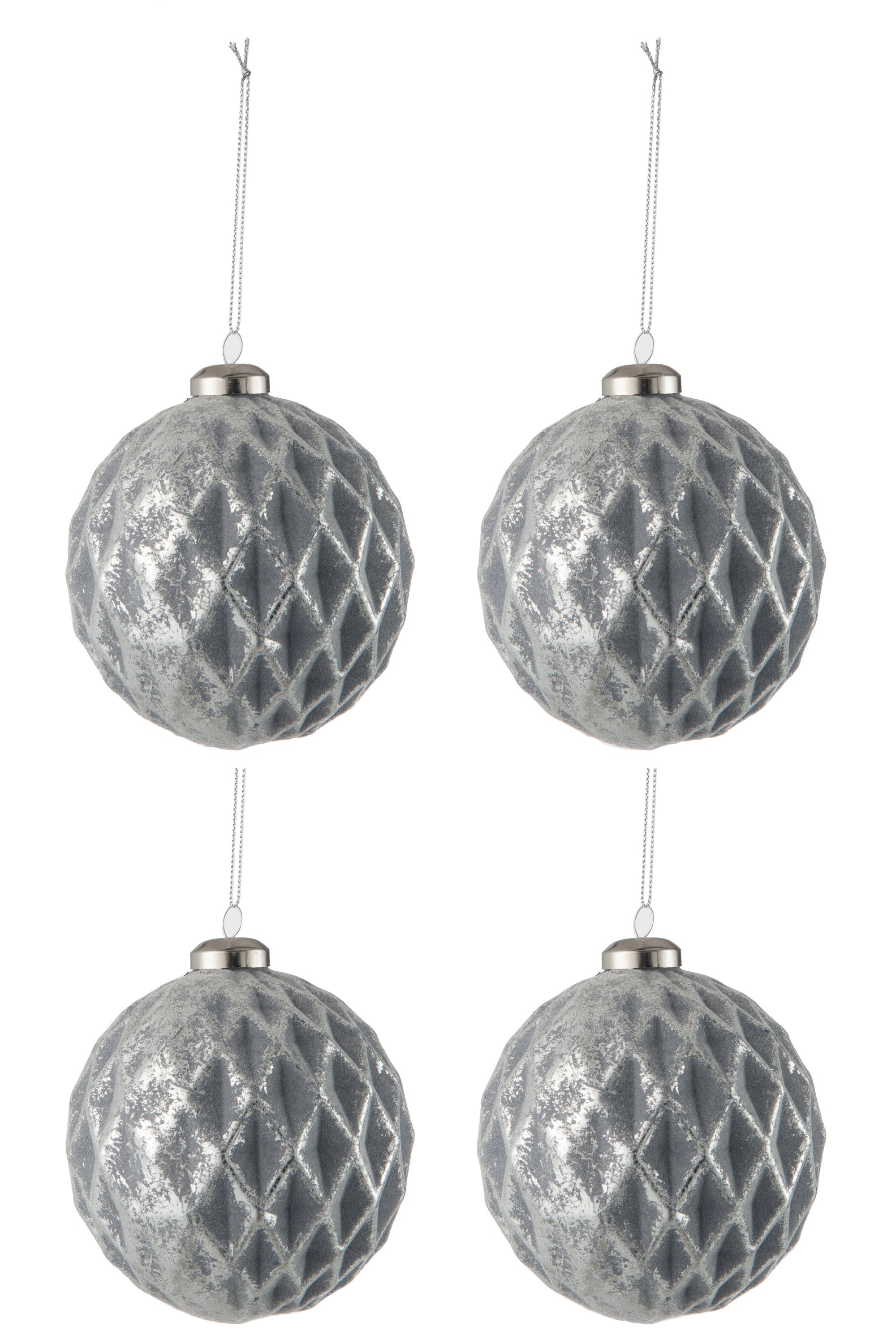 Sada šedých vánočních koulí se stříbrnou patinou ( 4ks) - 10*10*9 cm J-Line by Jolipa