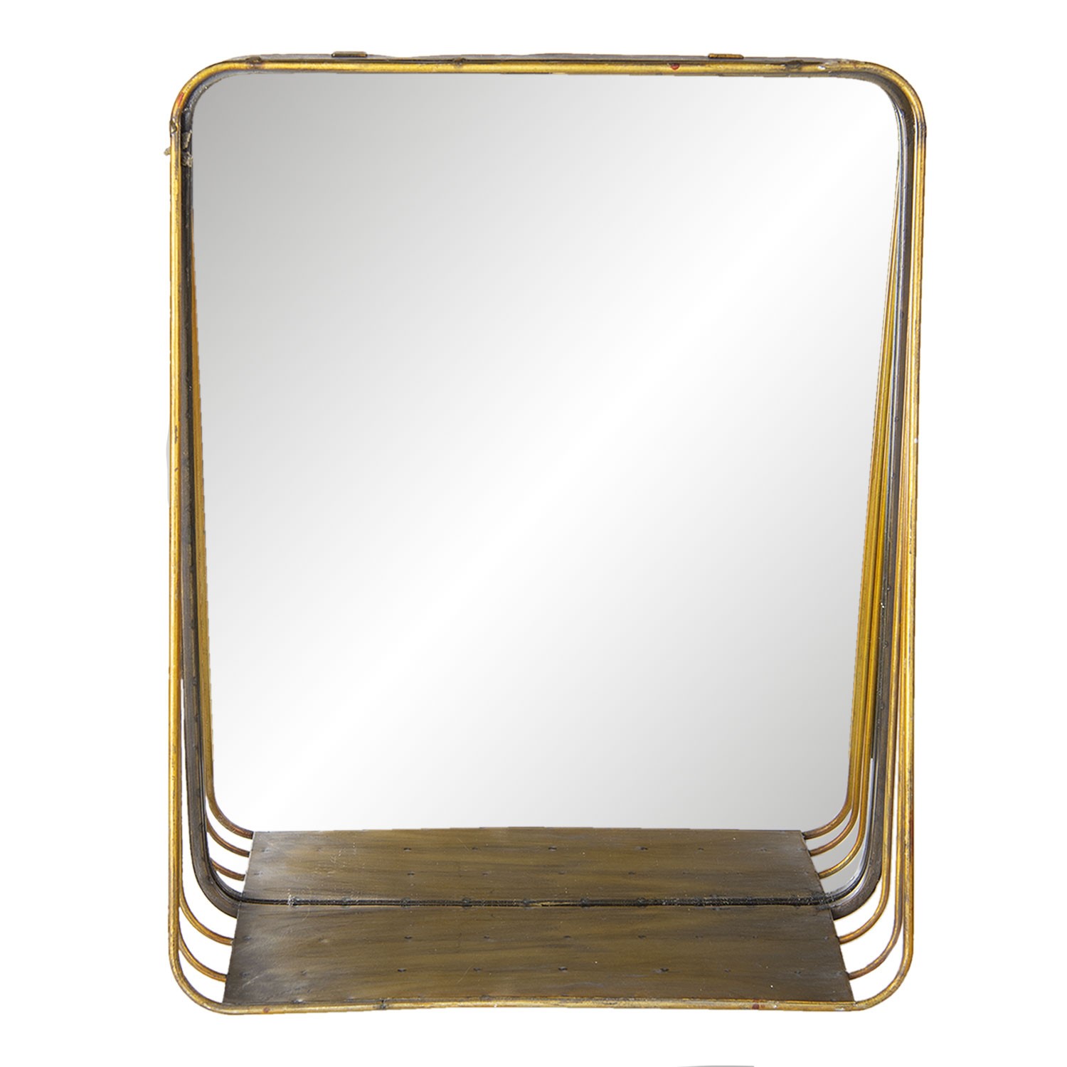 Zlaté retro zrcadlo v kovovém rámu s dřevěnou poličkou Gold - 34*11*42 cm Clayre & Eef