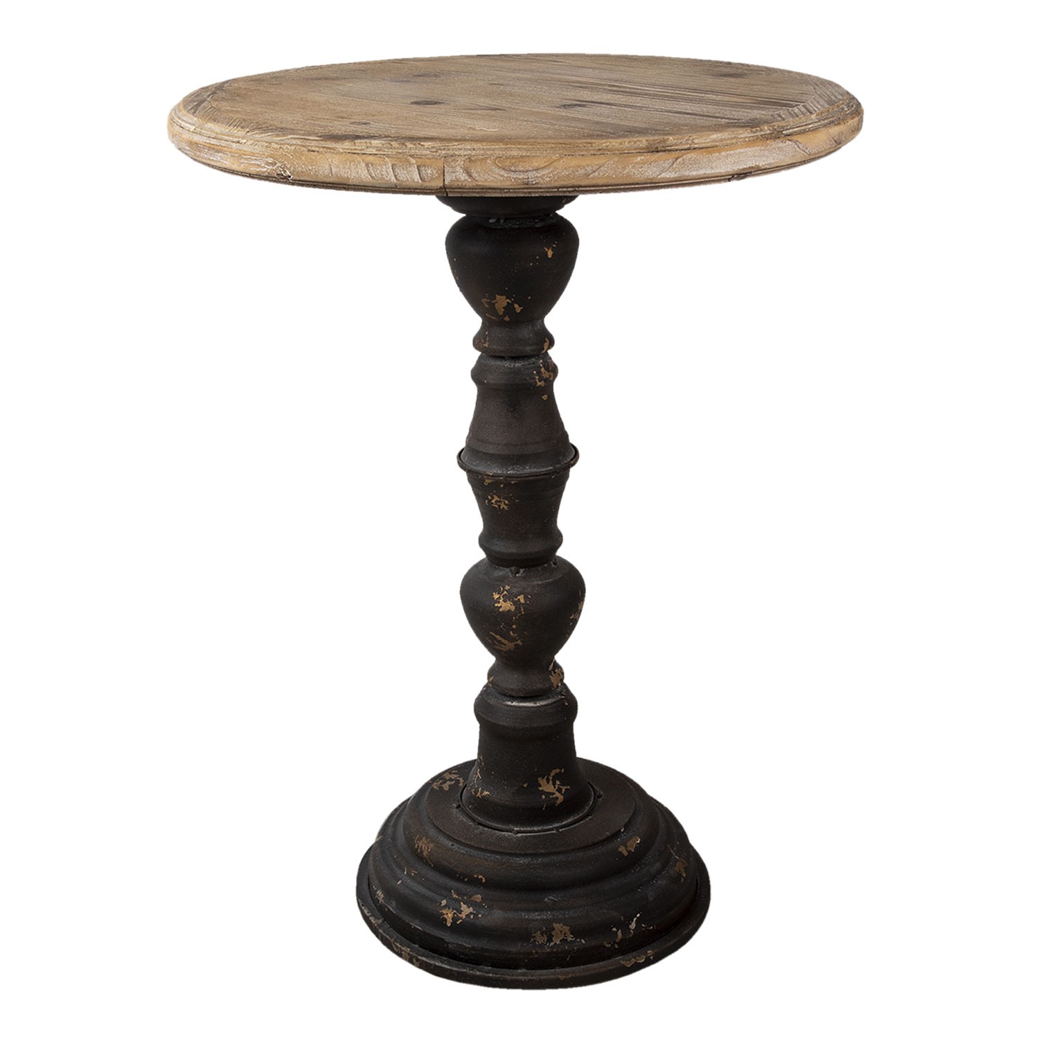 Tmavě hnědý kovový odkládací stolek s dřevěnou deskou - Ø 57*75 cm Clayre & Eef