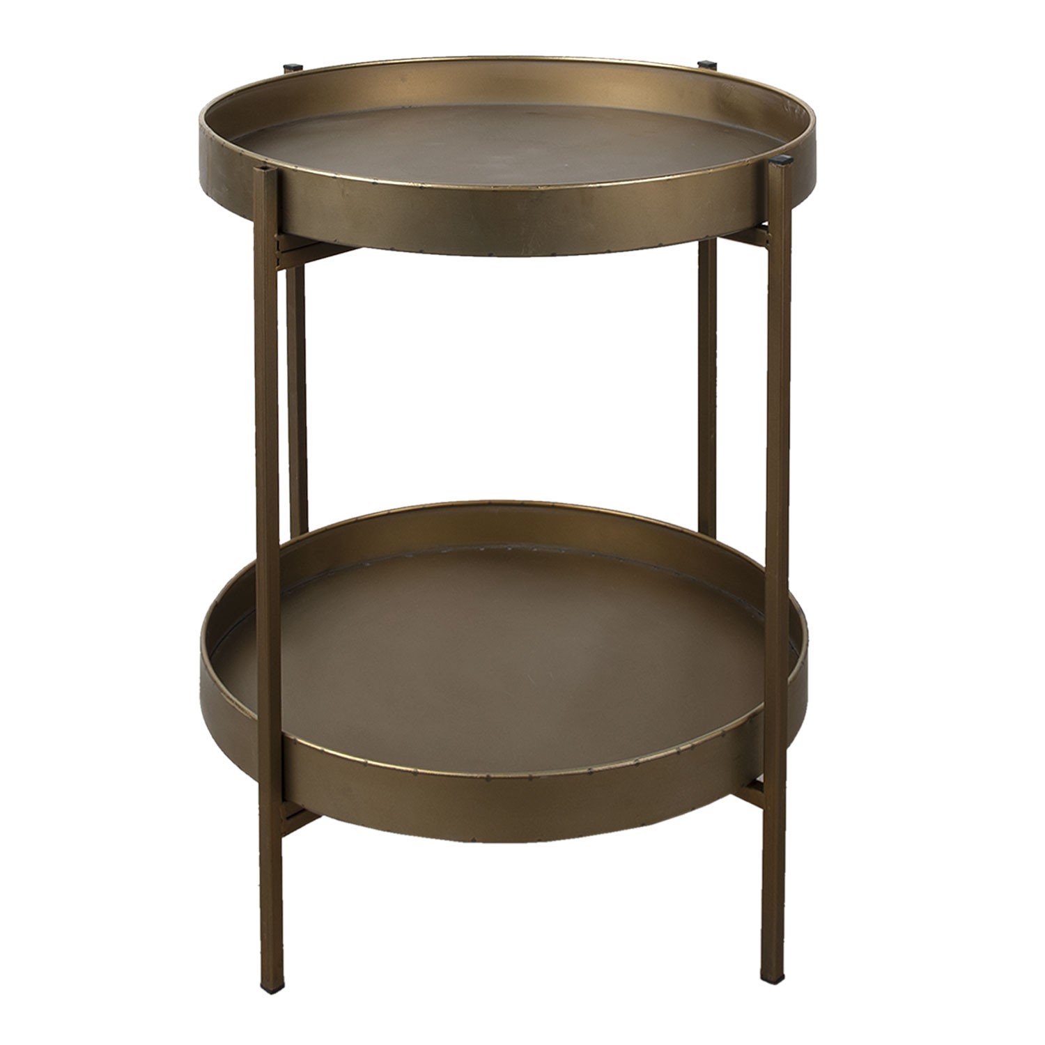 Bronzový antik kovový patrový odkládací stolek - Ø 52*60 cm Clayre & Eef