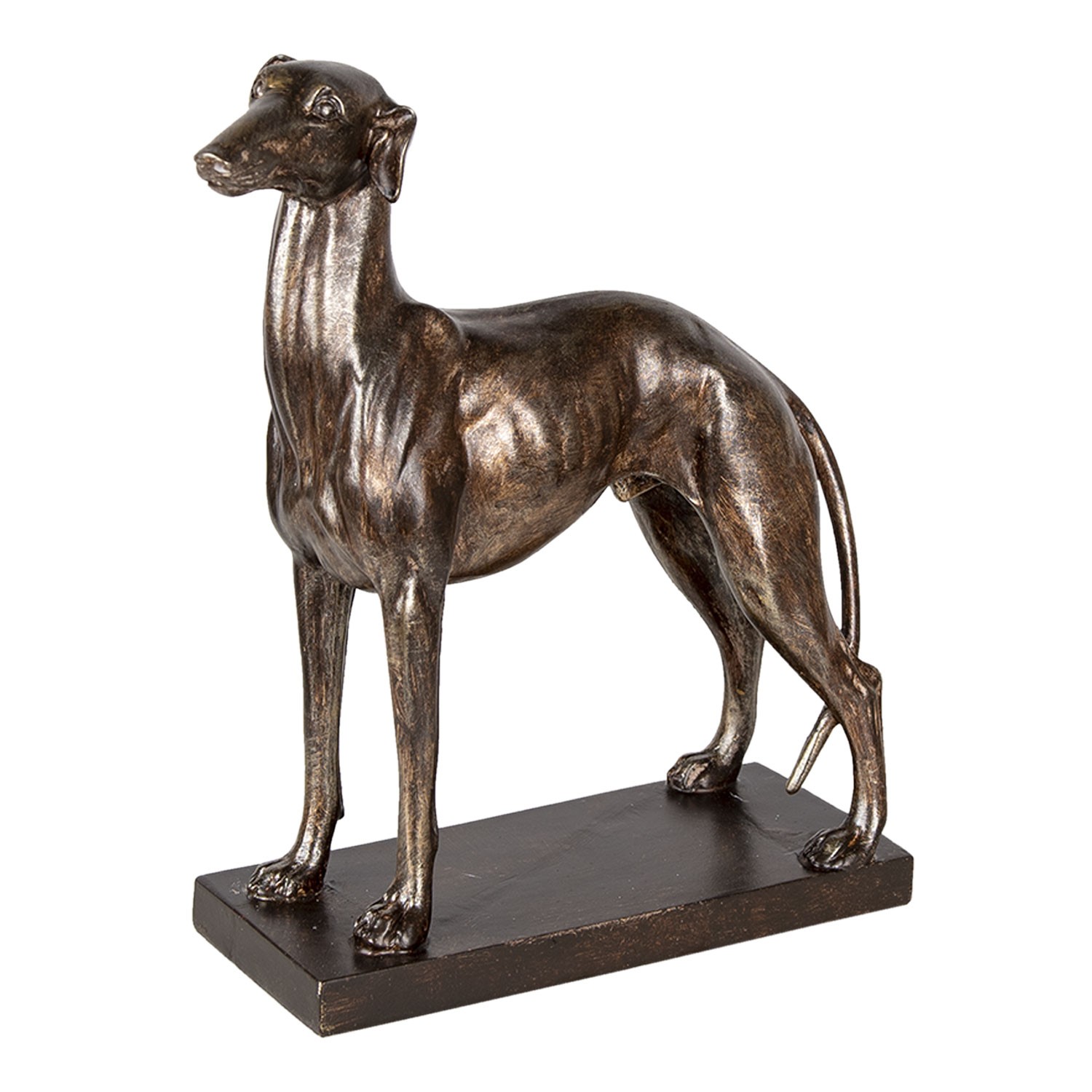 Hnědá dekorativní soška psa se zlatou patinou - 27*11*31 cm Clayre & Eef