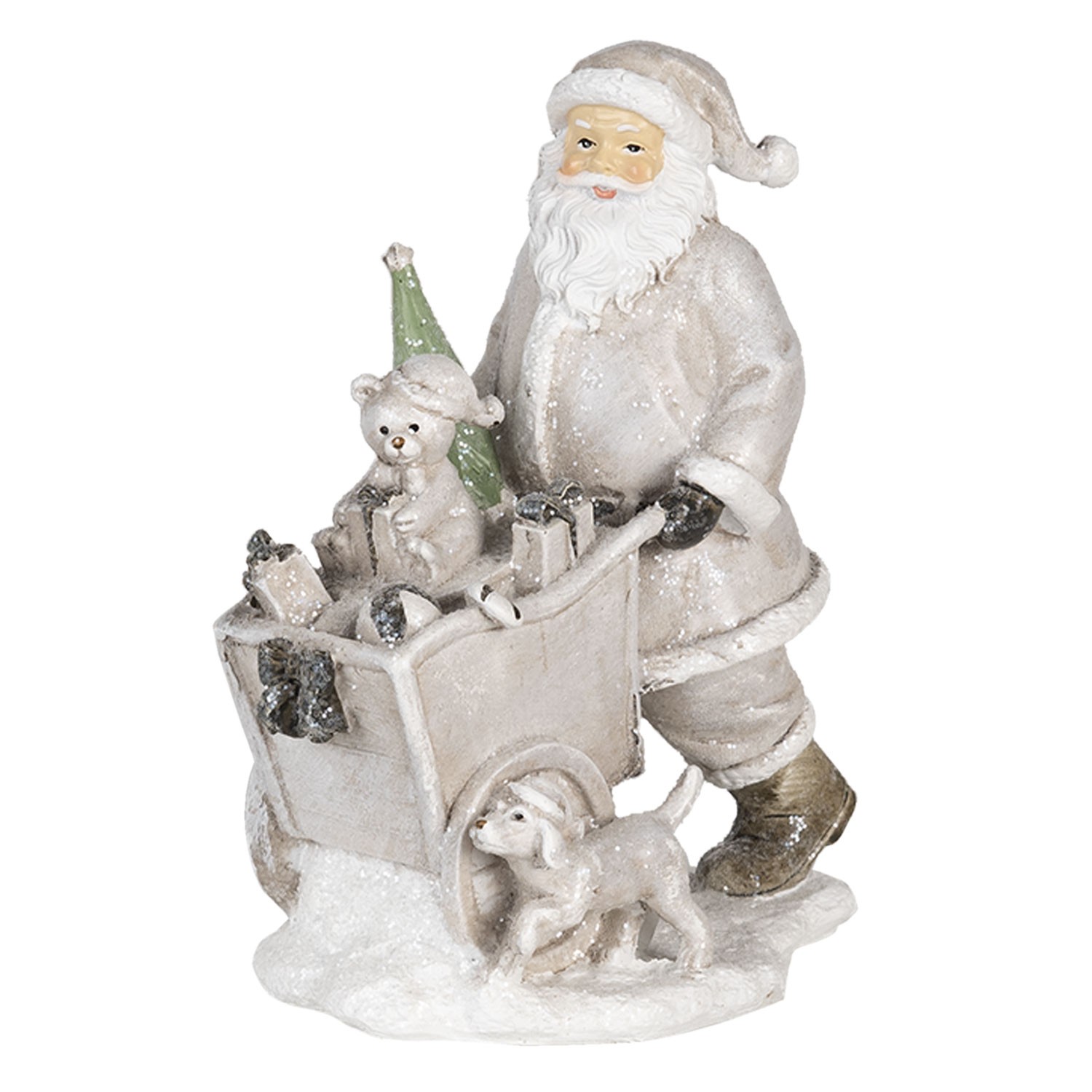 Vánoční dekorativní soška Santy s vozíkem s pejskem - 12*8*15 cm Clayre & Eef