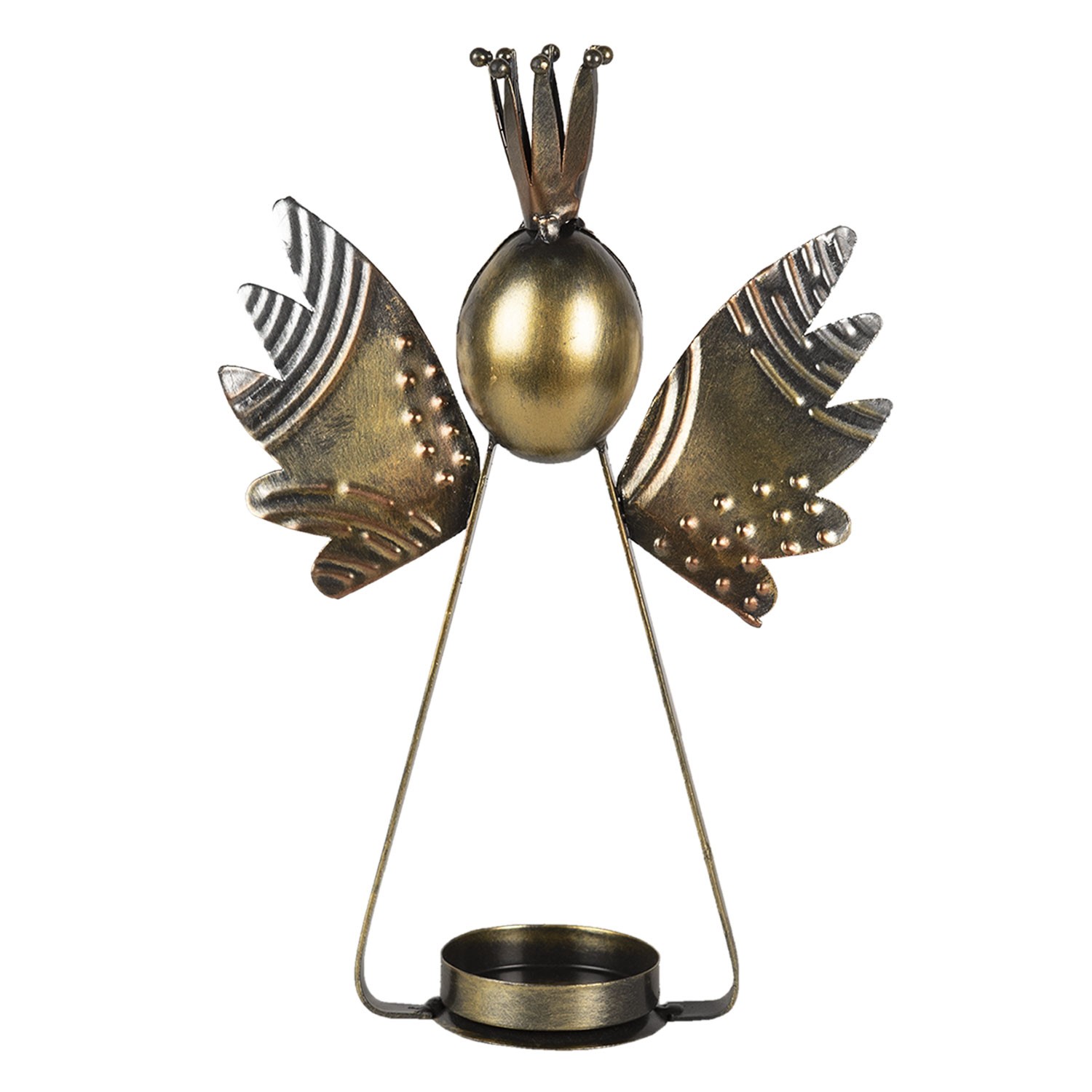 Kovový zlatý svícen Anděl s korunkou - 17*6*25 cm Clayre & Eef