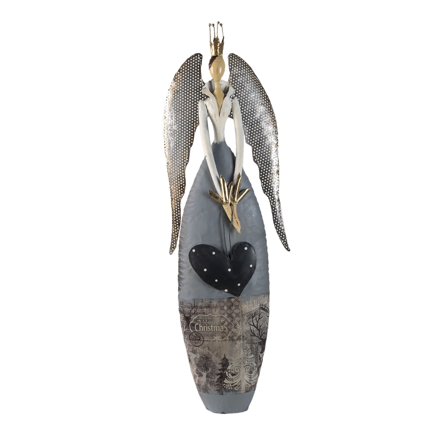 Vánoční kovová dekorativní soška anděla se srdcem v šatech - 28*11*81 cm Clayre & Eef