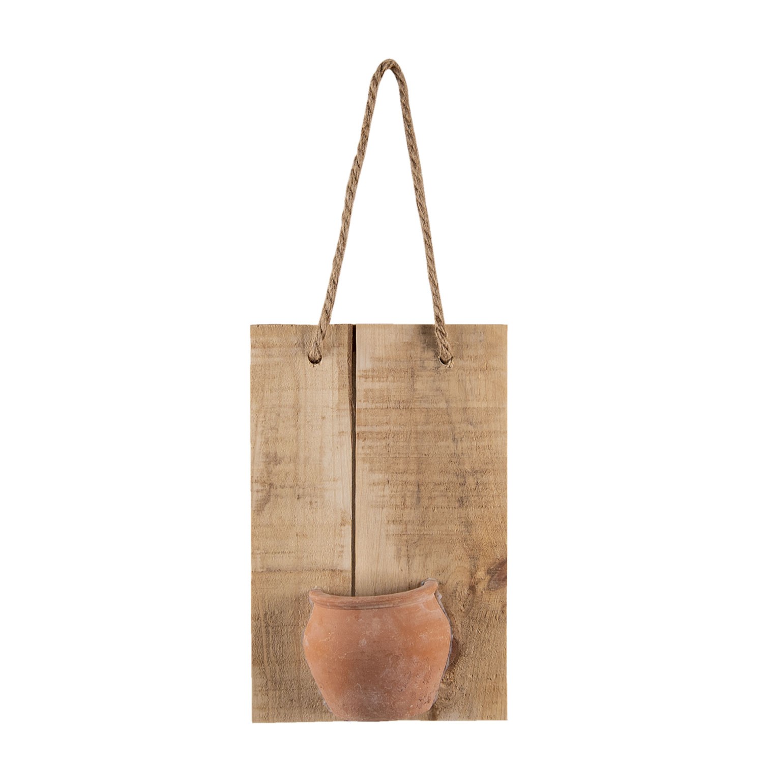 Závěsná dekorativní dřevěná deska s hnědým hrnečkem - 18*11*28 cm Clayre & Eef