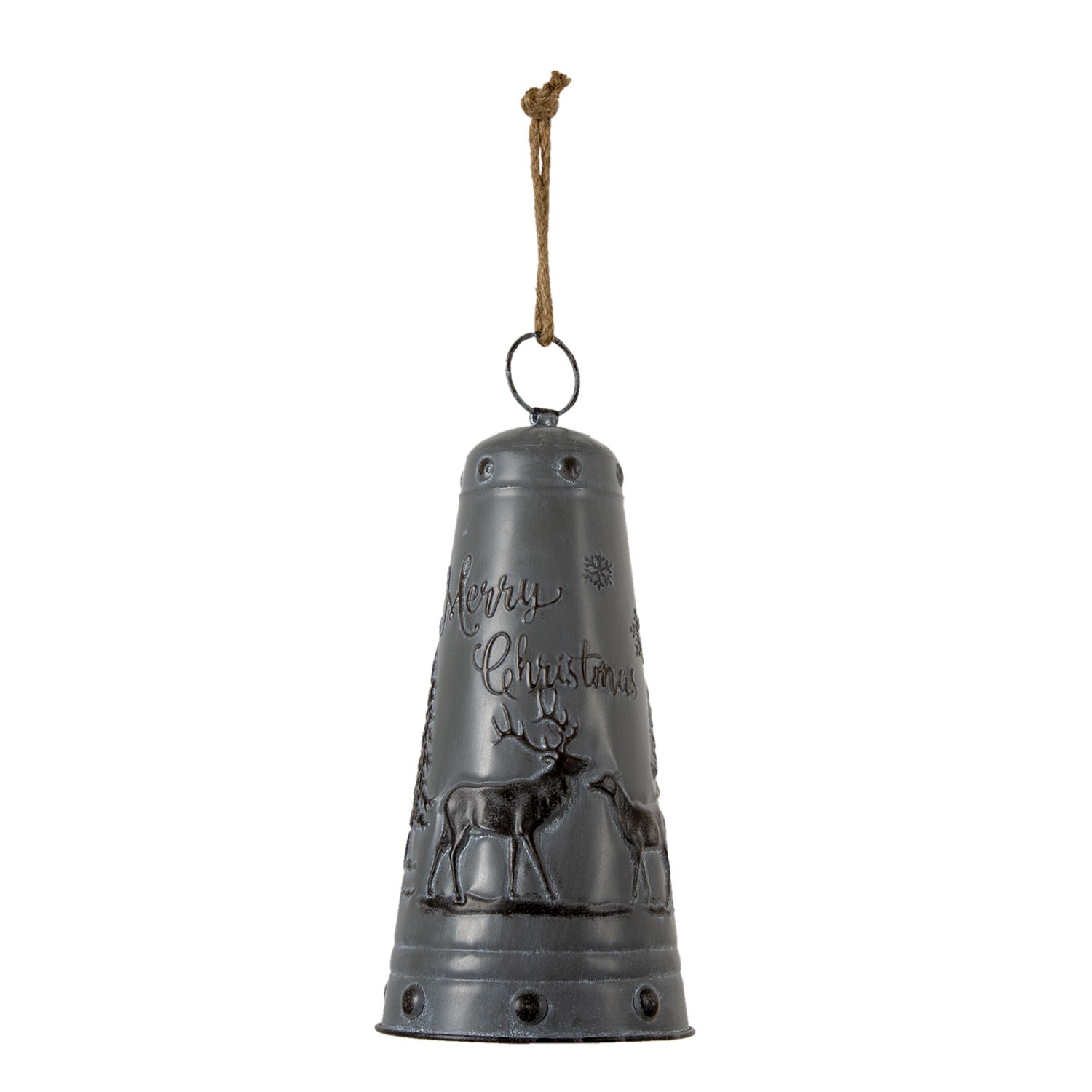 Tmavě šedý kovový zvonek Merry Christmas - Ø 19*40 cm Clayre & Eef