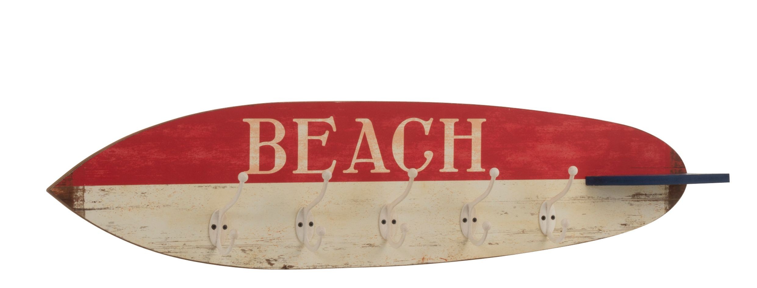Červeno-bílý dřevěný věšák v designu surfového prkna Beach - 87*9*20,5 cm J-Line by Jolipa