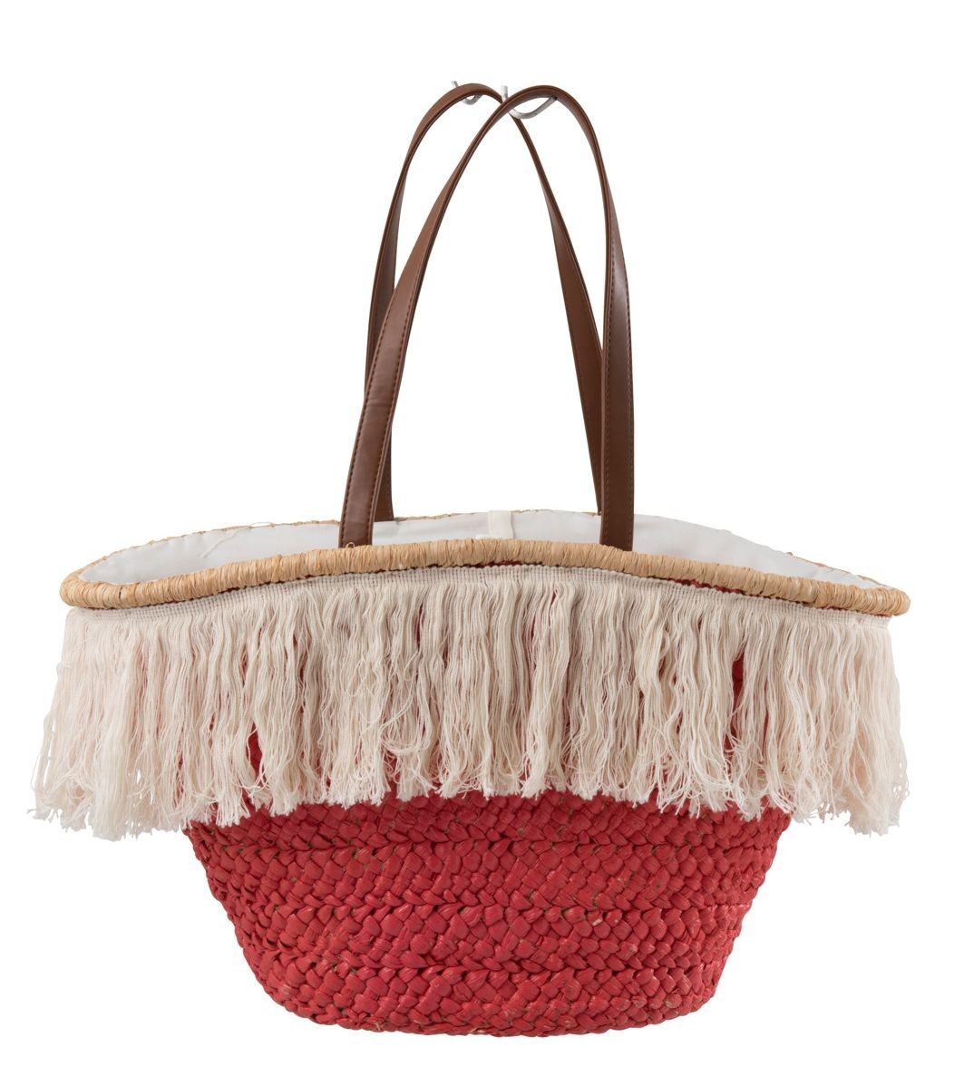 Tmavě růžová plážová taška/ košík s třásněmi Beach tassel  - 48*18*30cm J-Line by Jolipa