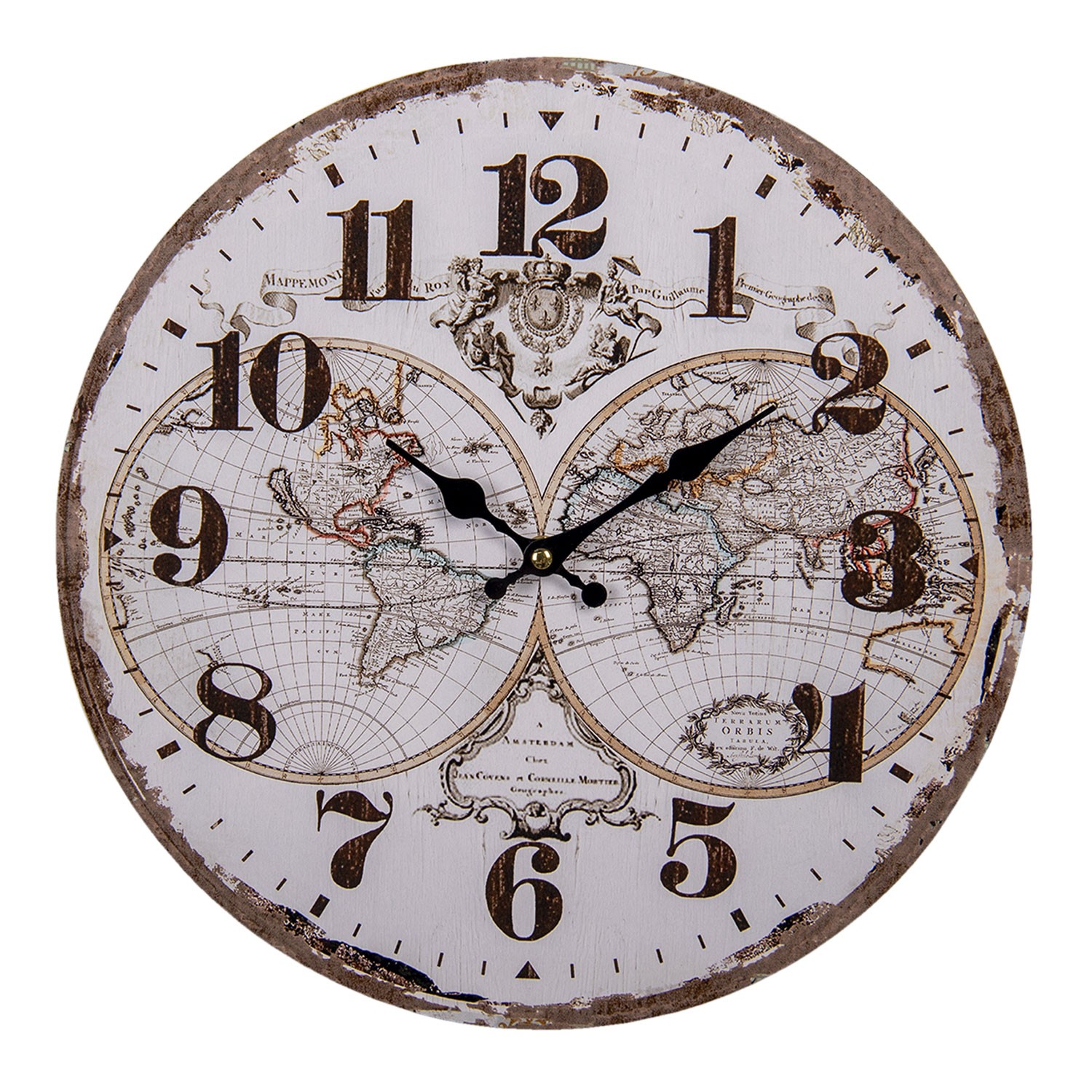 Nástěnné hodiny Amsterdam s mapou - Ø 34*1 cm / 1*AA Clayre & Eef