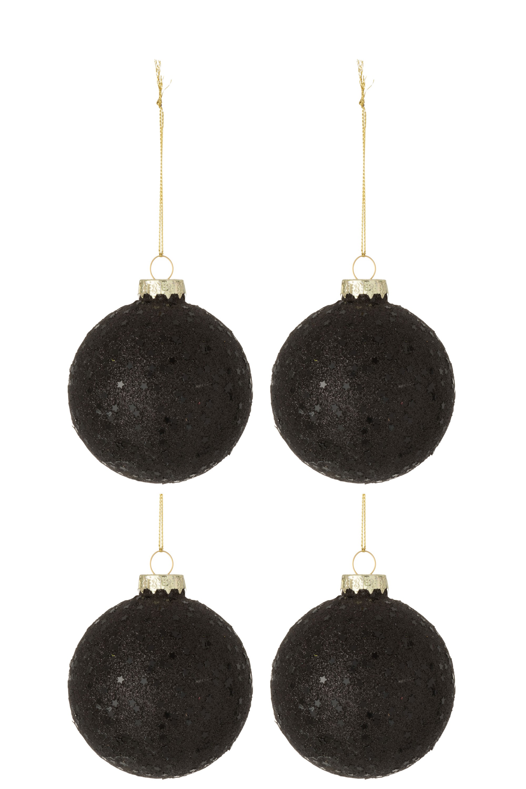 4ks černé vánoční koule  Baubles stars black  – Ø 10cm J-Line by Jolipa